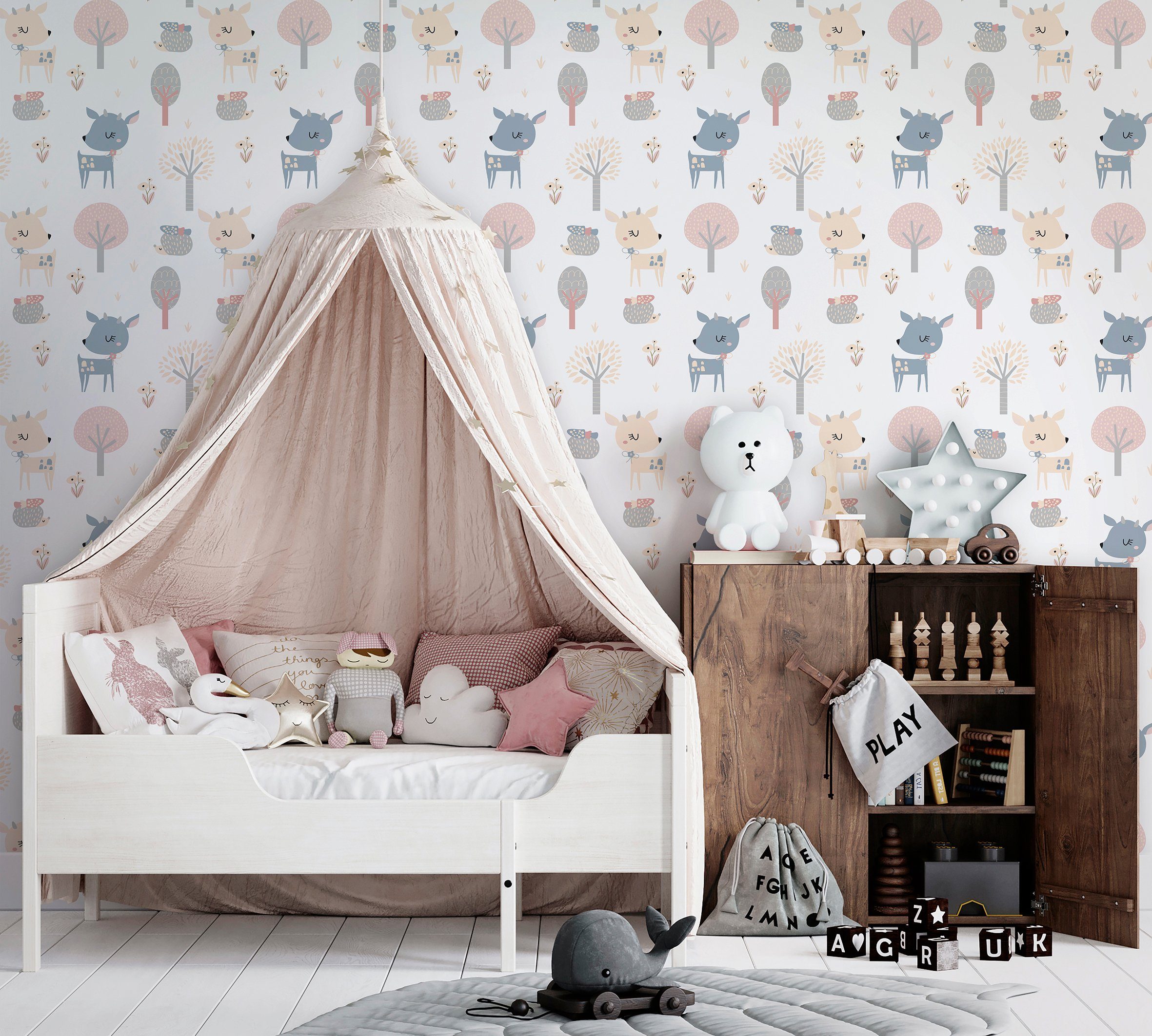 Marburg Kindertapete, matt, Wald, Motiv, (1 St), Tiere, moderne Tapete für Wohnzimmer Schlafzimmer Küche