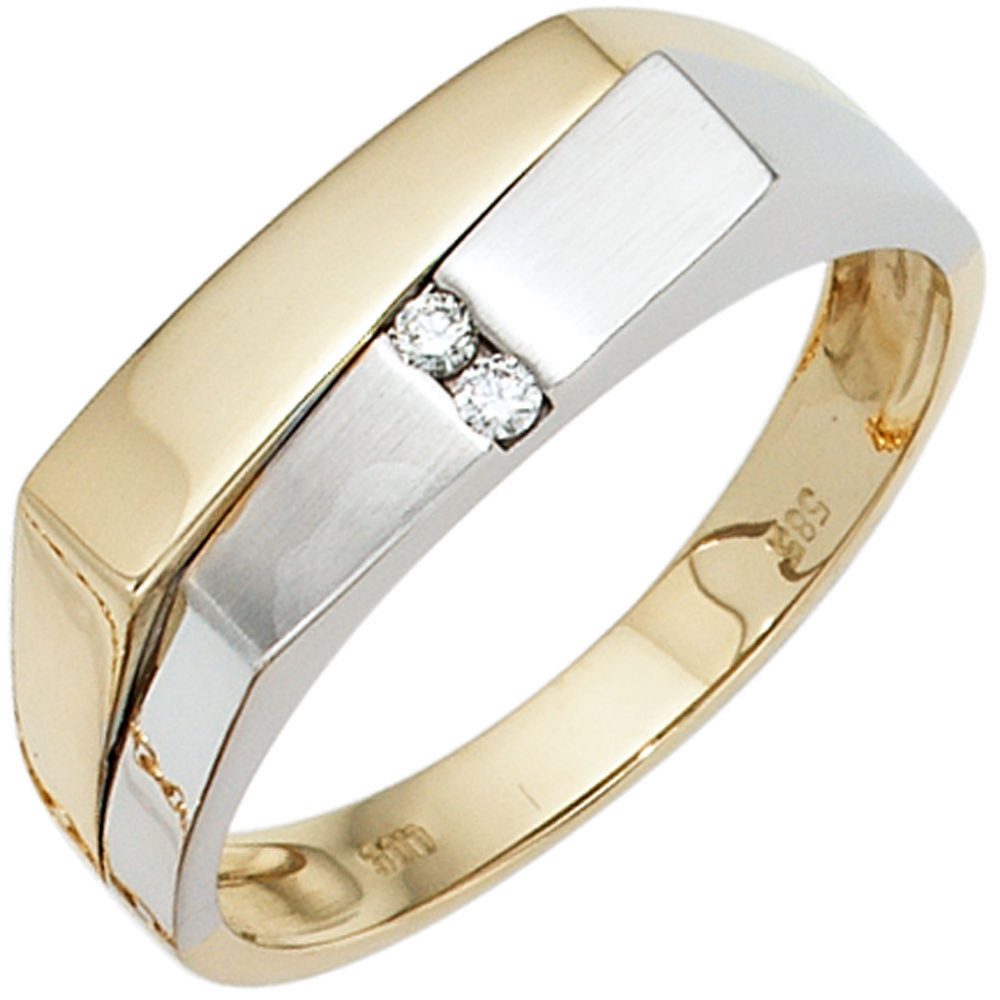 Schmuck Krone Diamantring Ring mit 2 Brillanten 585 Gelbgold Weißgold, Gold 585