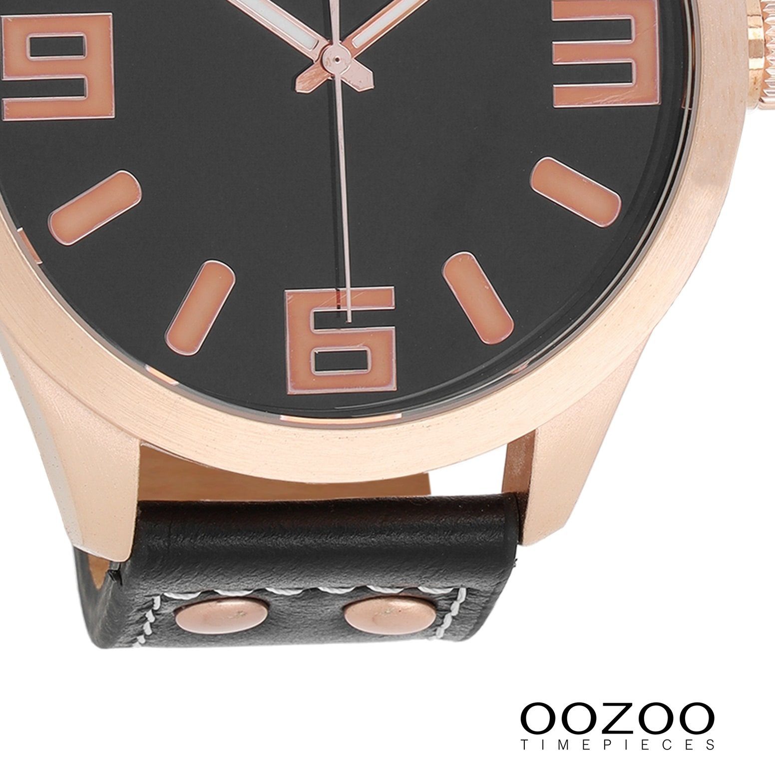 OOZOO Quarzuhr Oozoo Damen Armbanduhr Timepieces Analog, (Analoguhr), Damenuhr rund, extra groß (ca. 51mm) Lederarmband, Fashion-Style