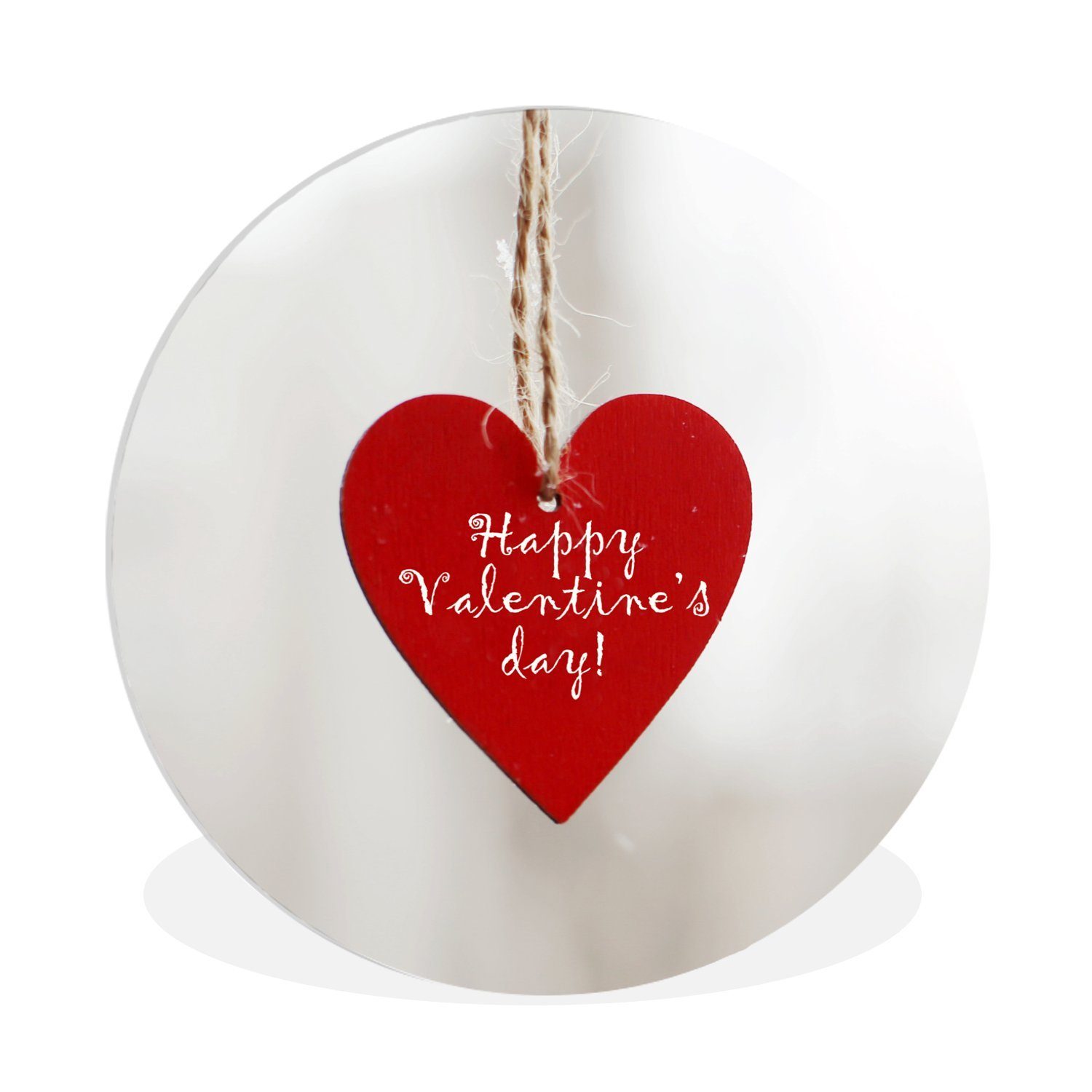 MuchoWow Gemälde Ein Herz mit dem Text happy valentines day für Valentinstag, (1 St), Kreis Wanddekoration Forex, Rundes Wandbild, Wohnzimmer, 30x30 cm