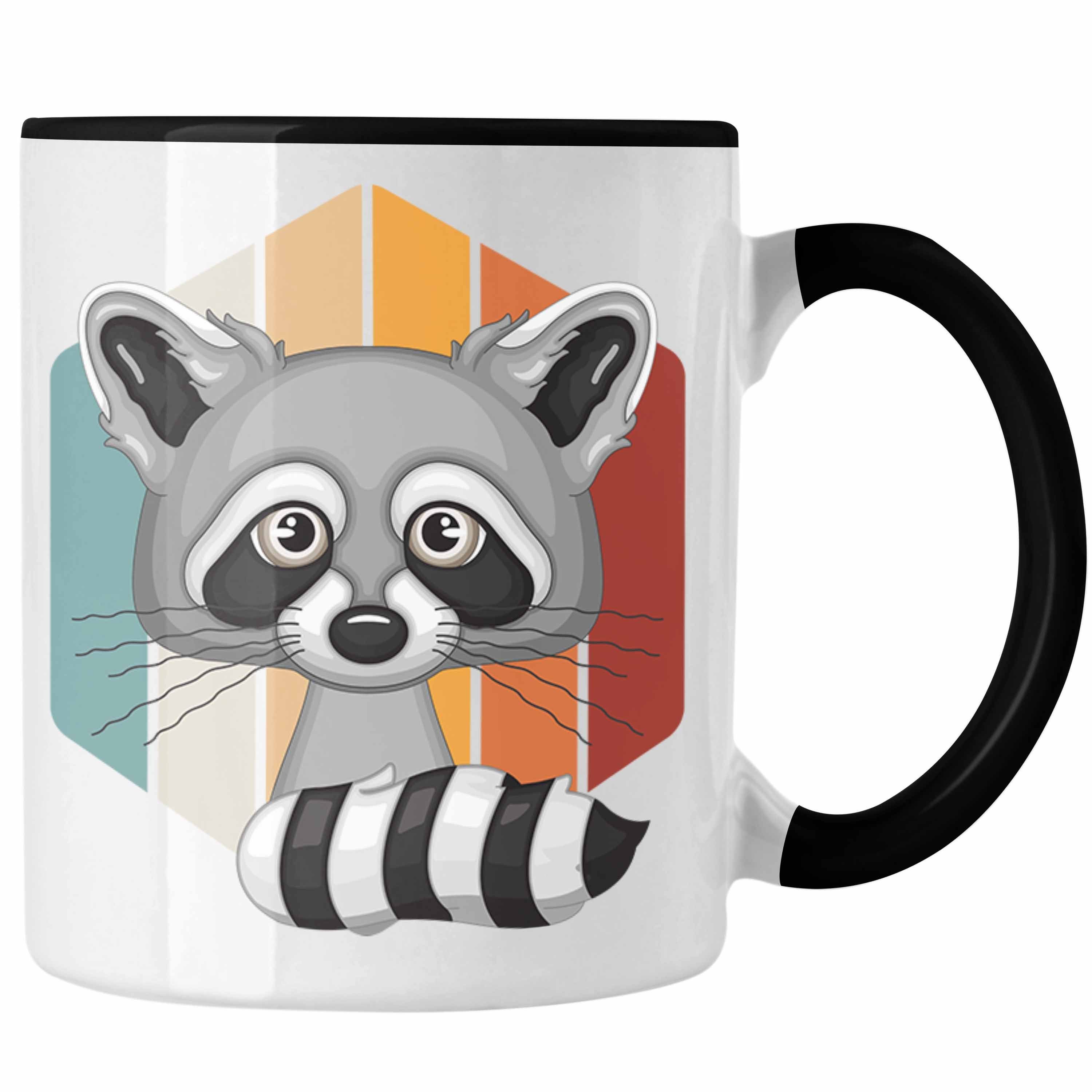 Trendation Tasse Vintage Waschbär Tasse Geschenk Schwarz