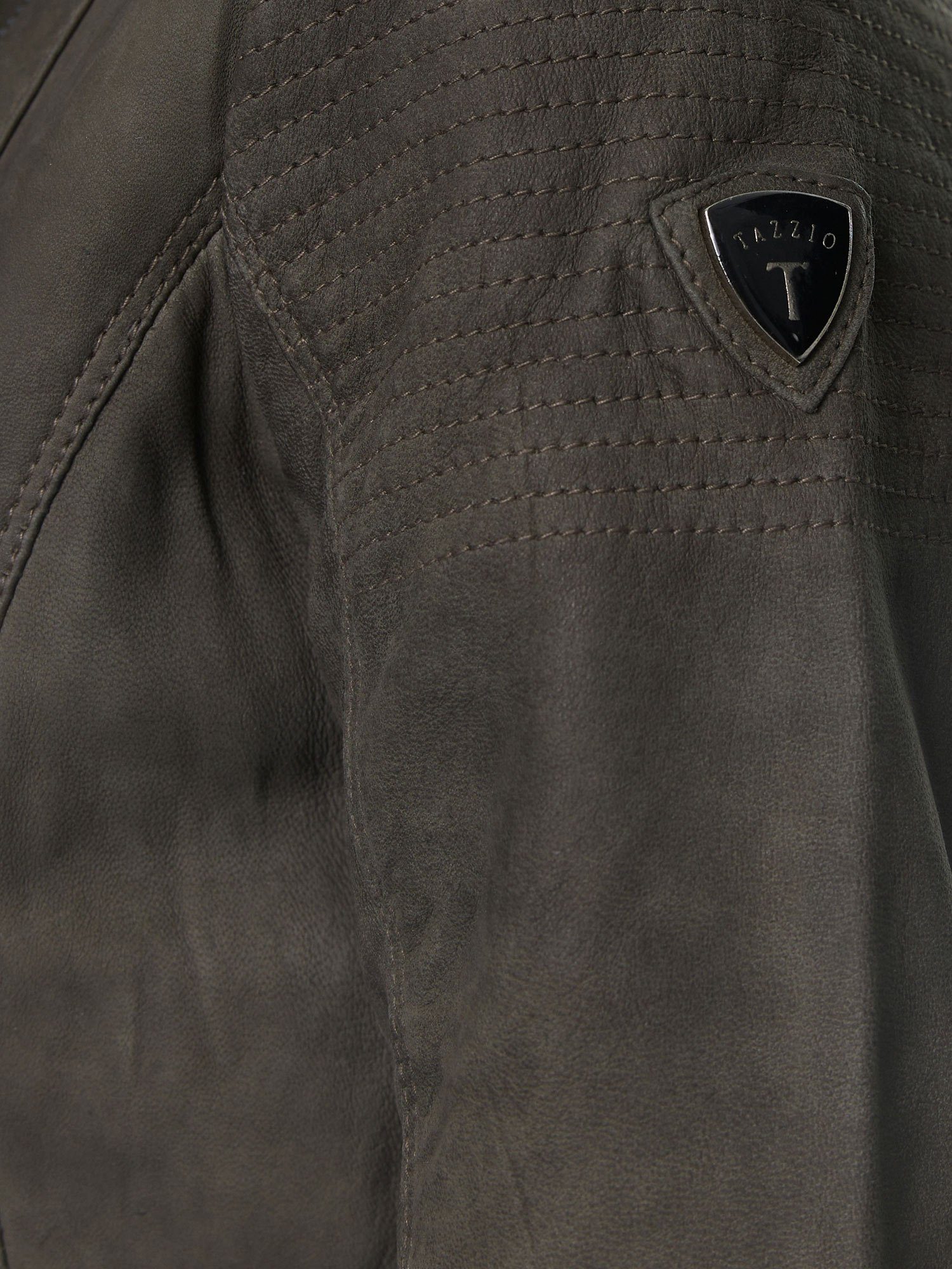 Reverskragen khaki Damen mit Lederjacke Look Zipper-Details im Biker Leder & Jacke F500 Tazzio