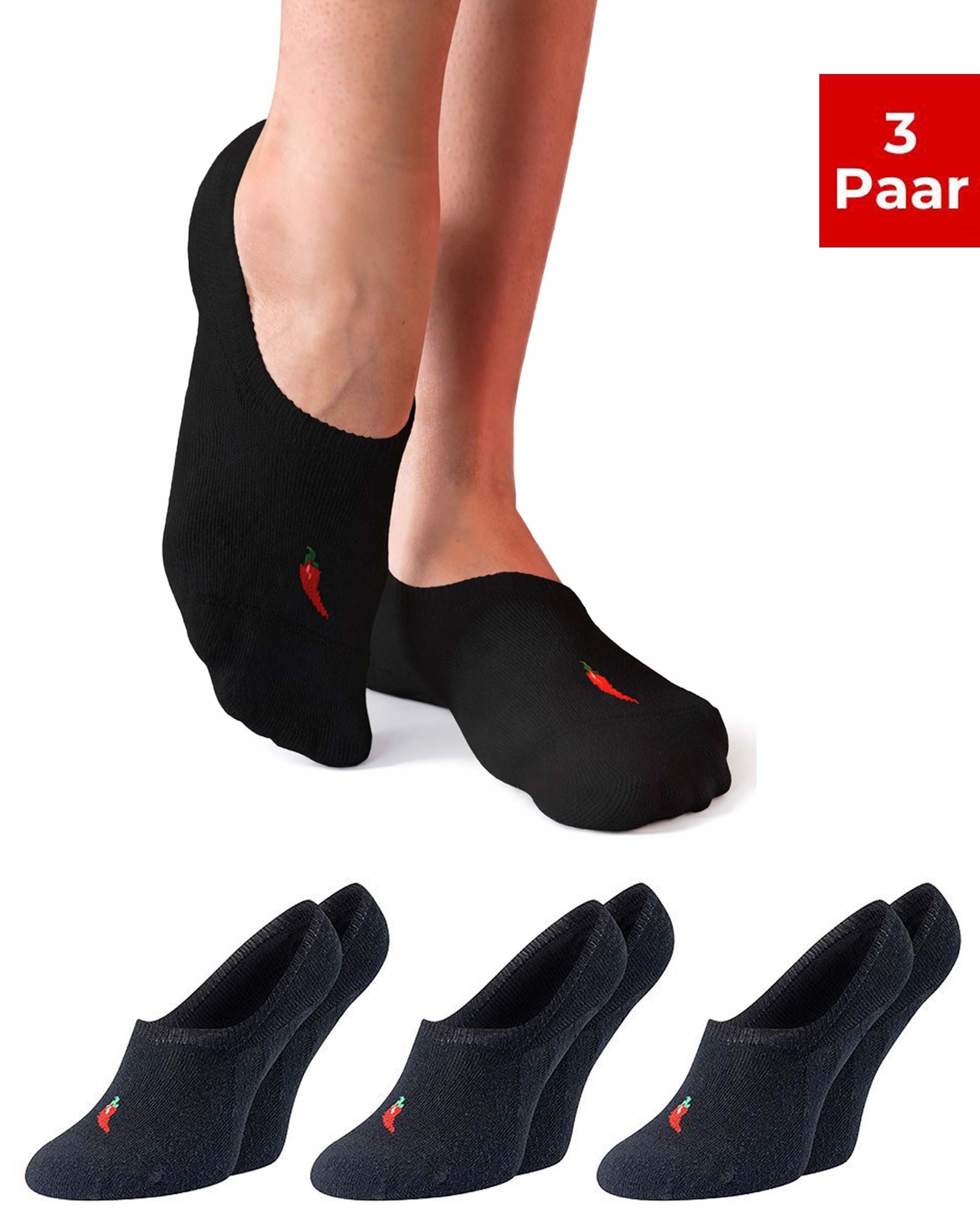 Chili Lifestyle Füßlinge mit Silicon Pad aus Nachhaltige recycelte Baumwolle für Damen Herren (Multipack, 3-Paar, 2 Farbe) Anti Slip Invisible Socks ohne Naht mit Silikonpad gegen Verrutschen