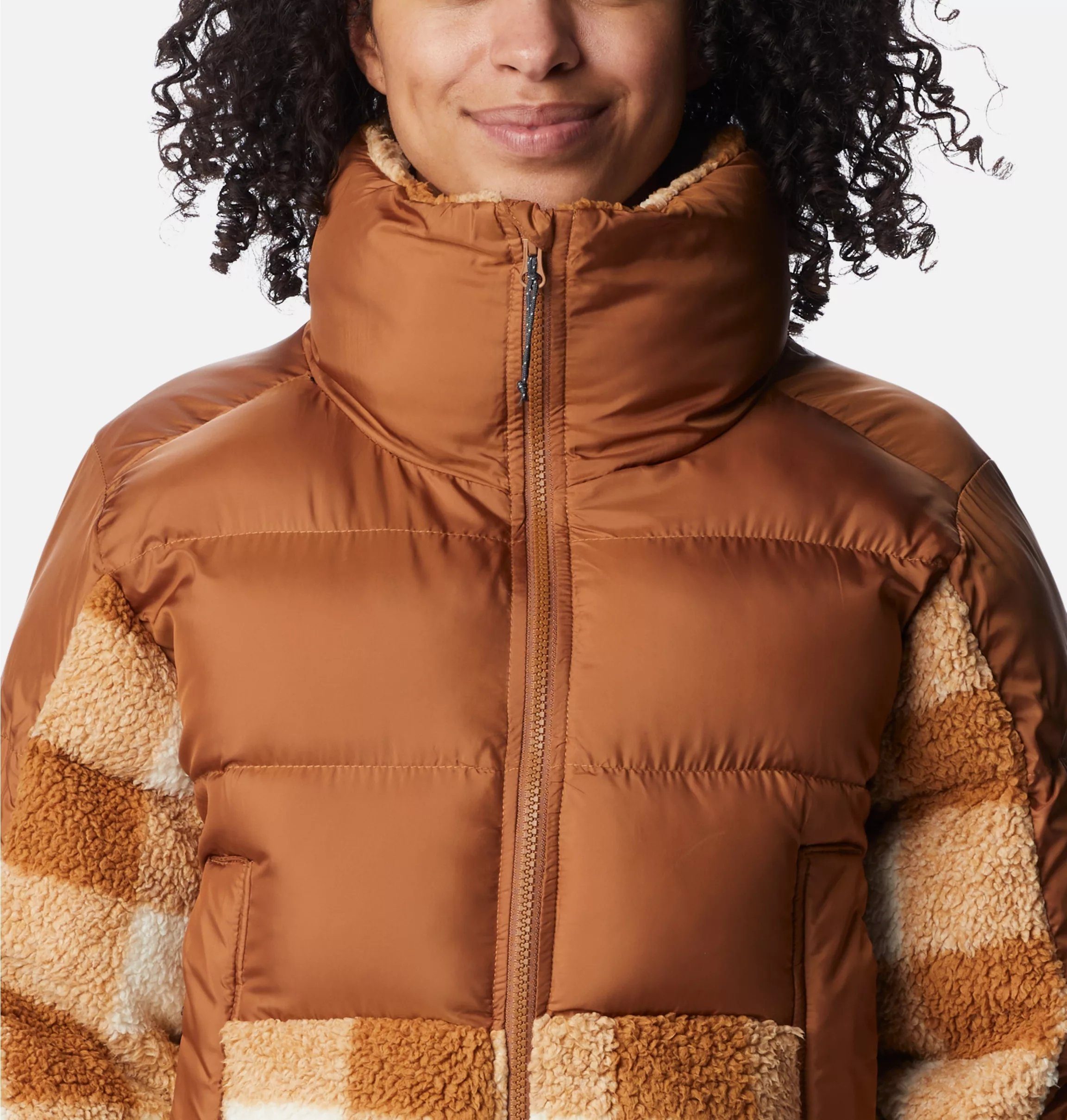 Columbia Winterjacke Columbia / Brown Point Puffer Camel Brown Sherpa Leadbetter Hybrid Check Jacket Camel
