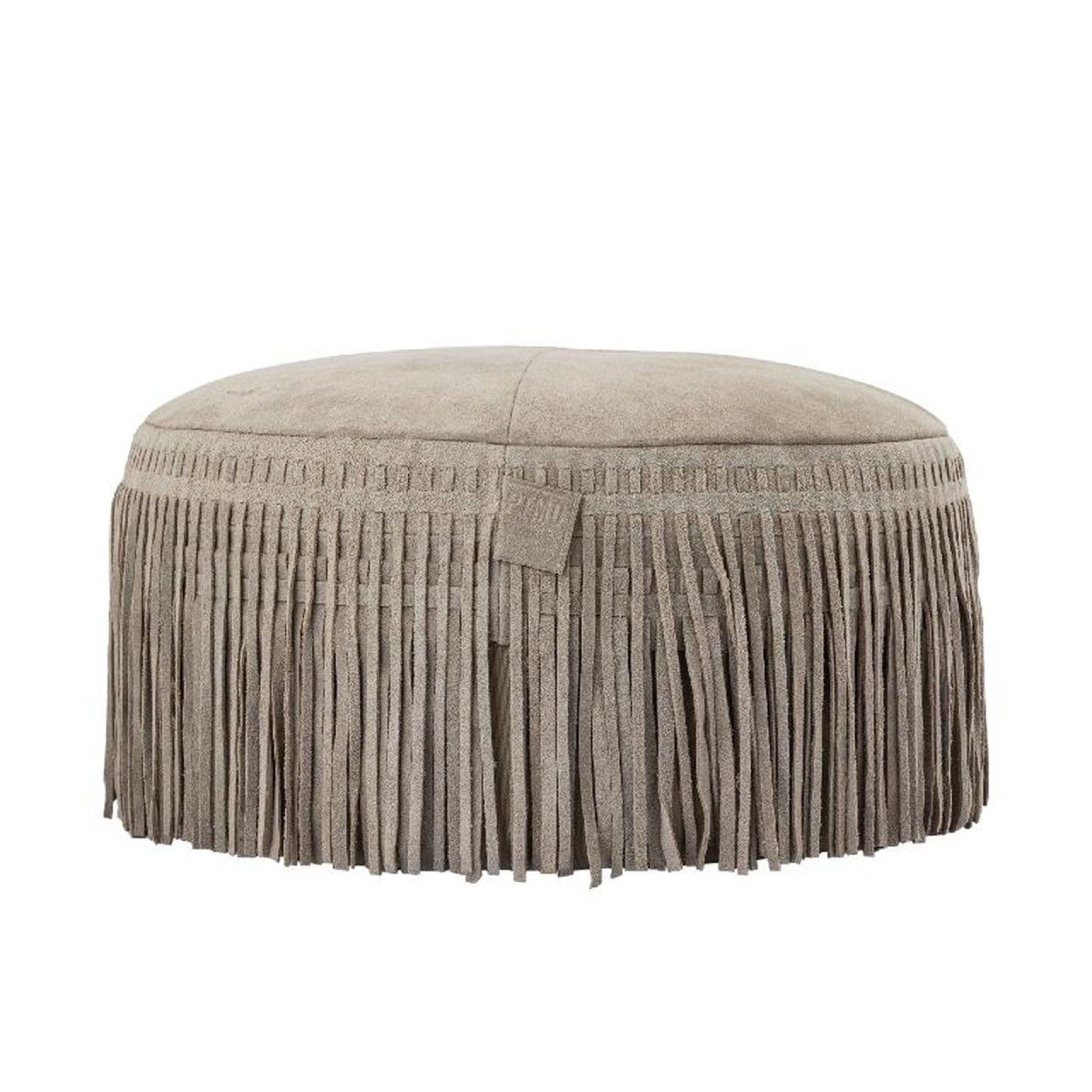 Hocker Leder Carla Pouf in zwei Farben mit Fransen 50 cm Ø