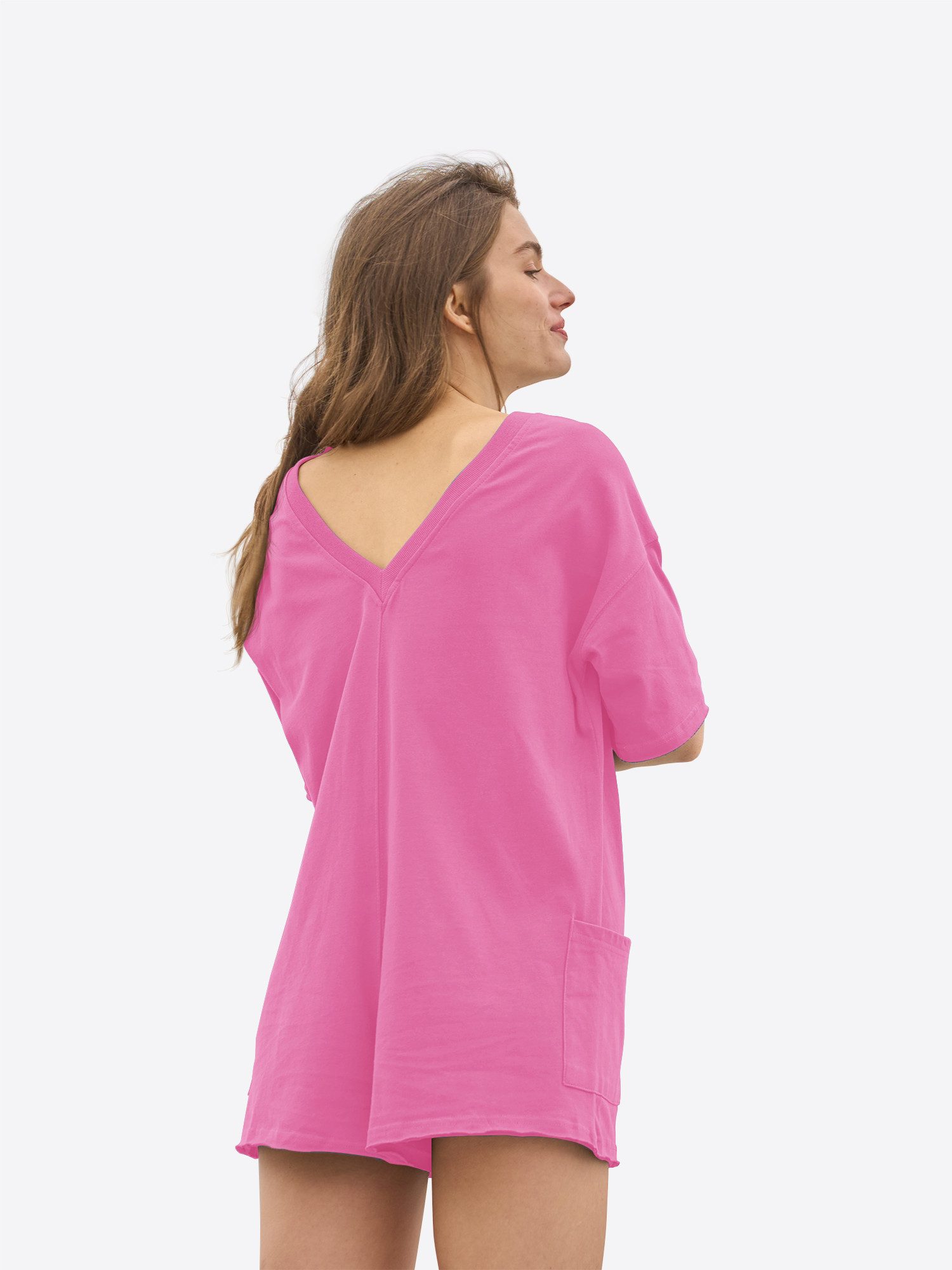 Imily Bela Jumpsuit Damen Hausanzug Rundhals Halbarm Eingrifftaschen Loose Loungewear (Packung, 1-tlg., 1per-Pack) aus Baumwolle mit Rücken-V-Ausschnitt in Unifarbe