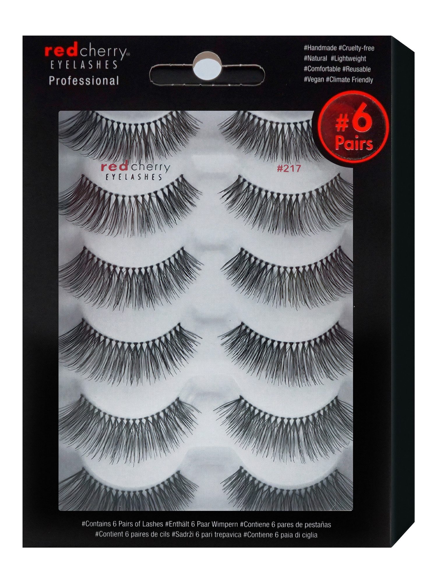 Red Cherry Eyelashes Bandwimpern 217 - 6 Pairs, Falsche Wimpern Streifen, Strip Lashes, Dramatic Lashes