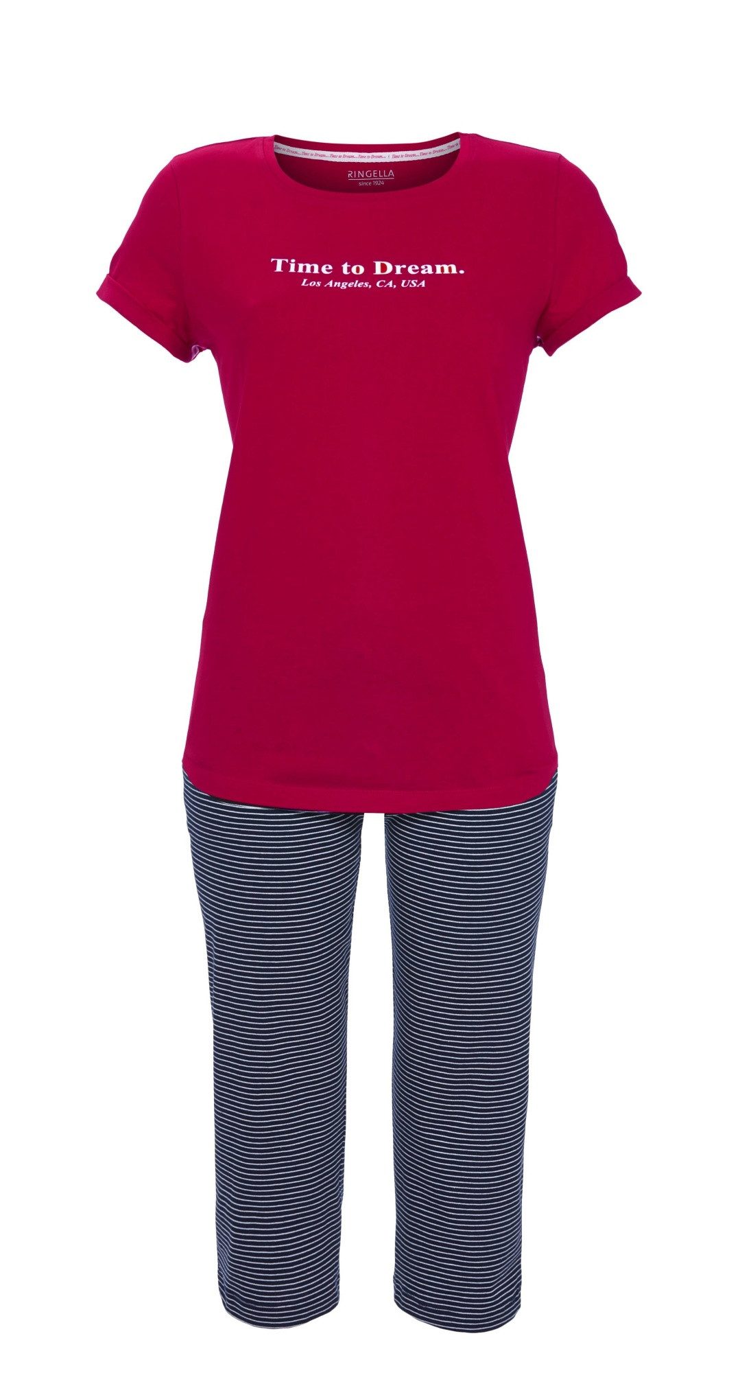 Ringella Pyjama - Kurzarm Schlafanzug mit Motivdruck und geringelter Caprihose (2 tlg) reine Baumwolle