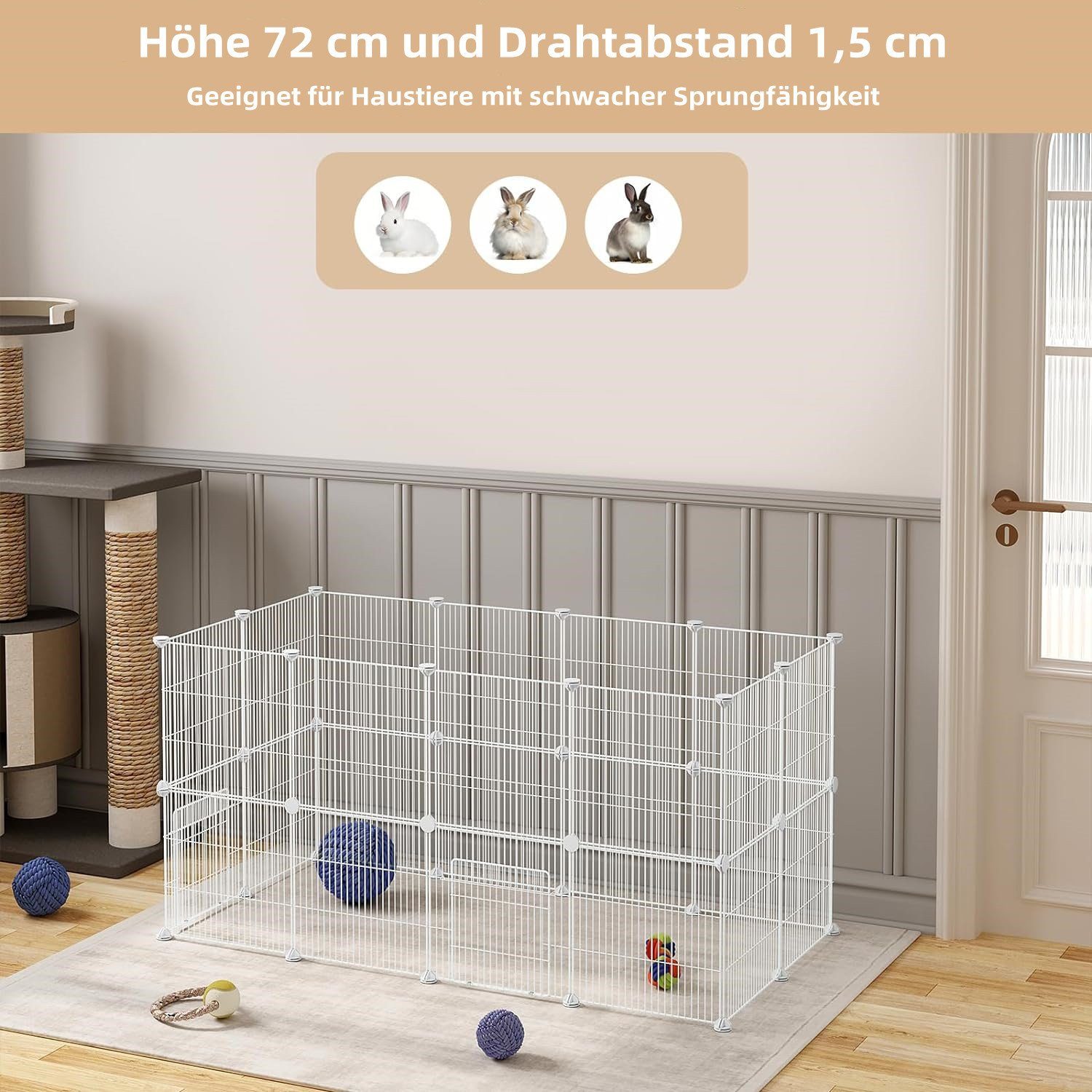 EUGAD Freigehege, Innengehege, mit Tür DIY 12 Platten, 142x36x72cm