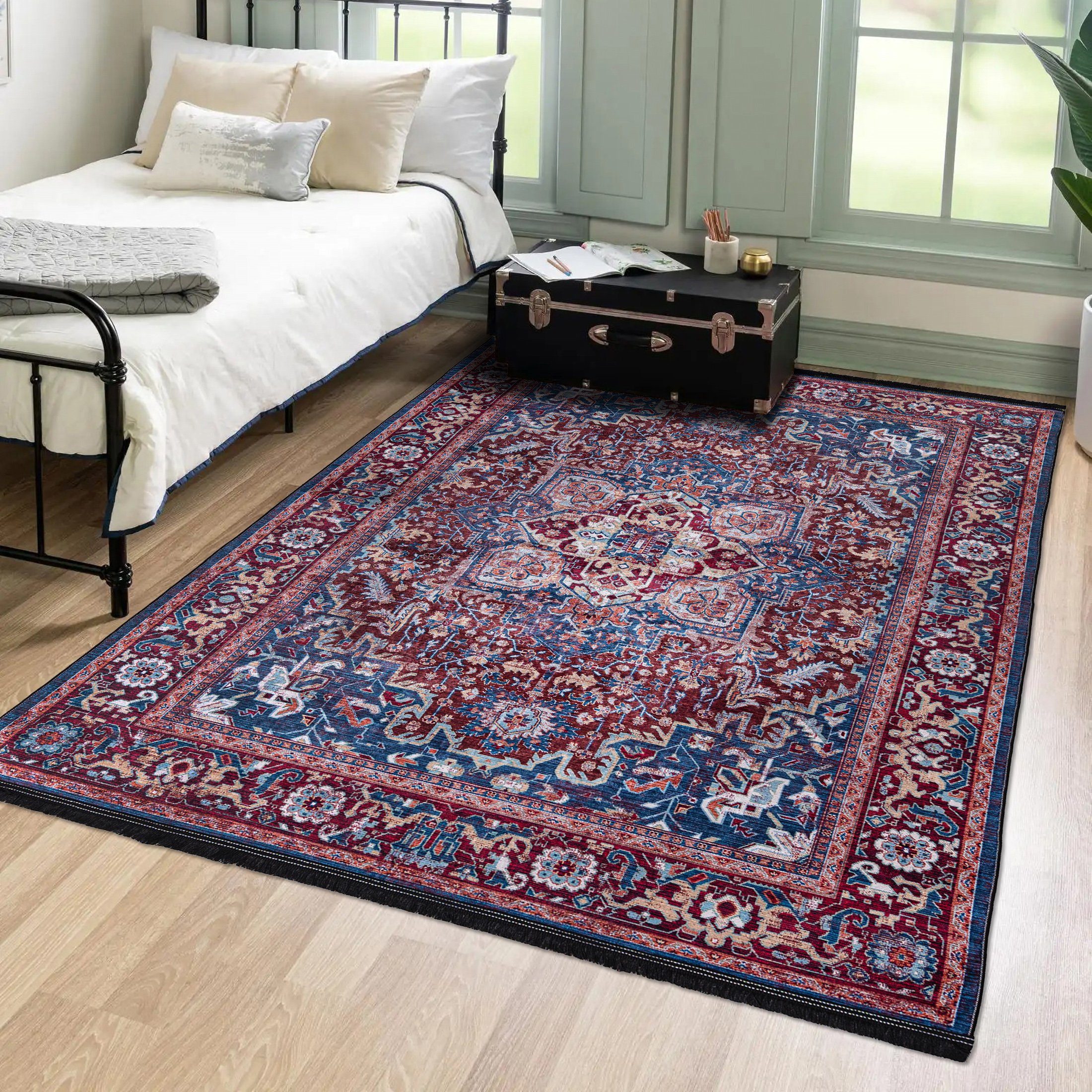 Mazovia Orientteppich Orientalisch Vintage Teppich Traditioneller Orient Teppich, 80 x 150 cm, Kurflor, Waschbar in Waschmaschine, Höhe 5 mm, Rutschfest