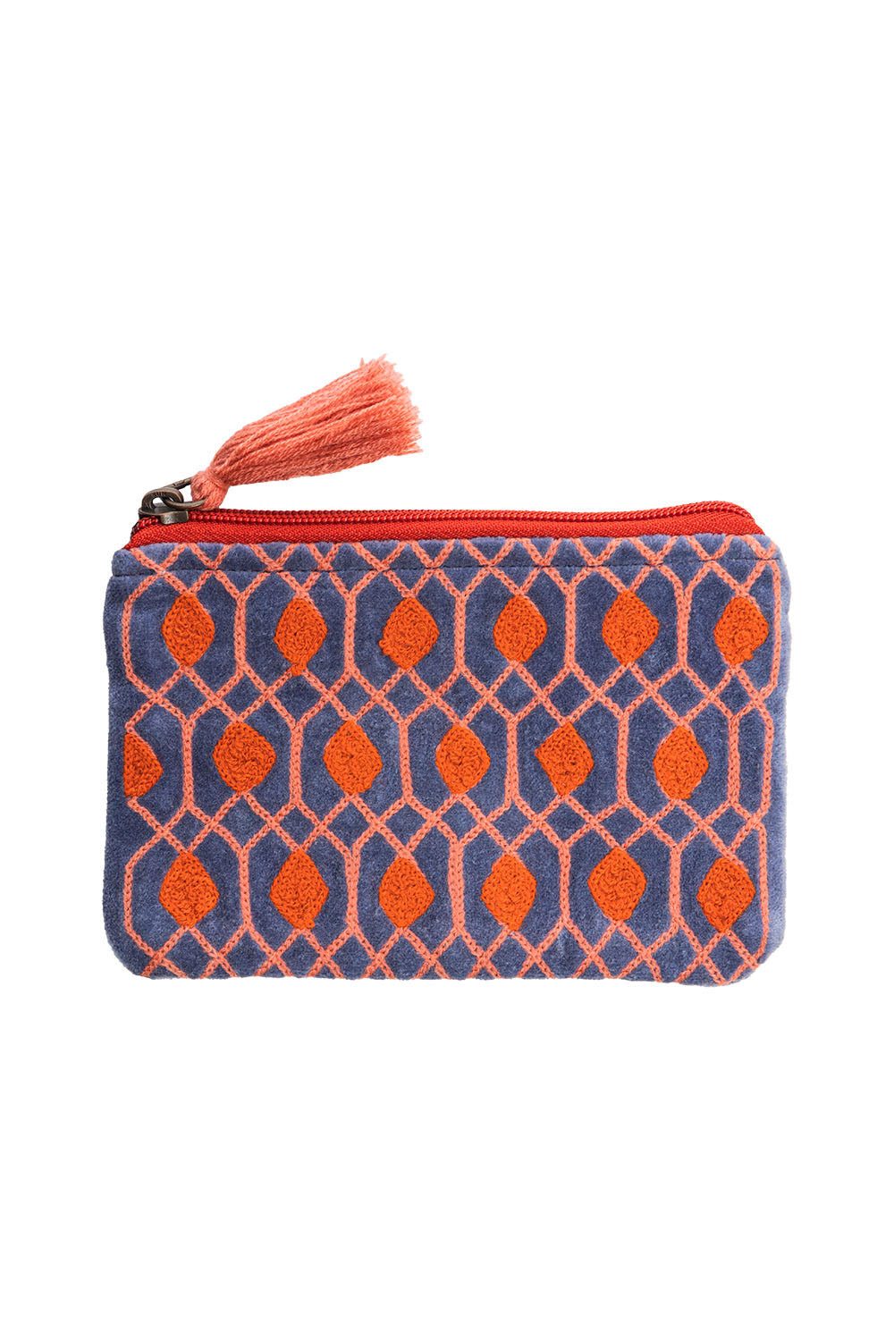 Tranquillo Aufbewahrungstasche Samttäschchen RETRO (Bio-Baumwolle), Kleines Samttäschchen mit Retro-Stickerei aus Bio-Baumwolle