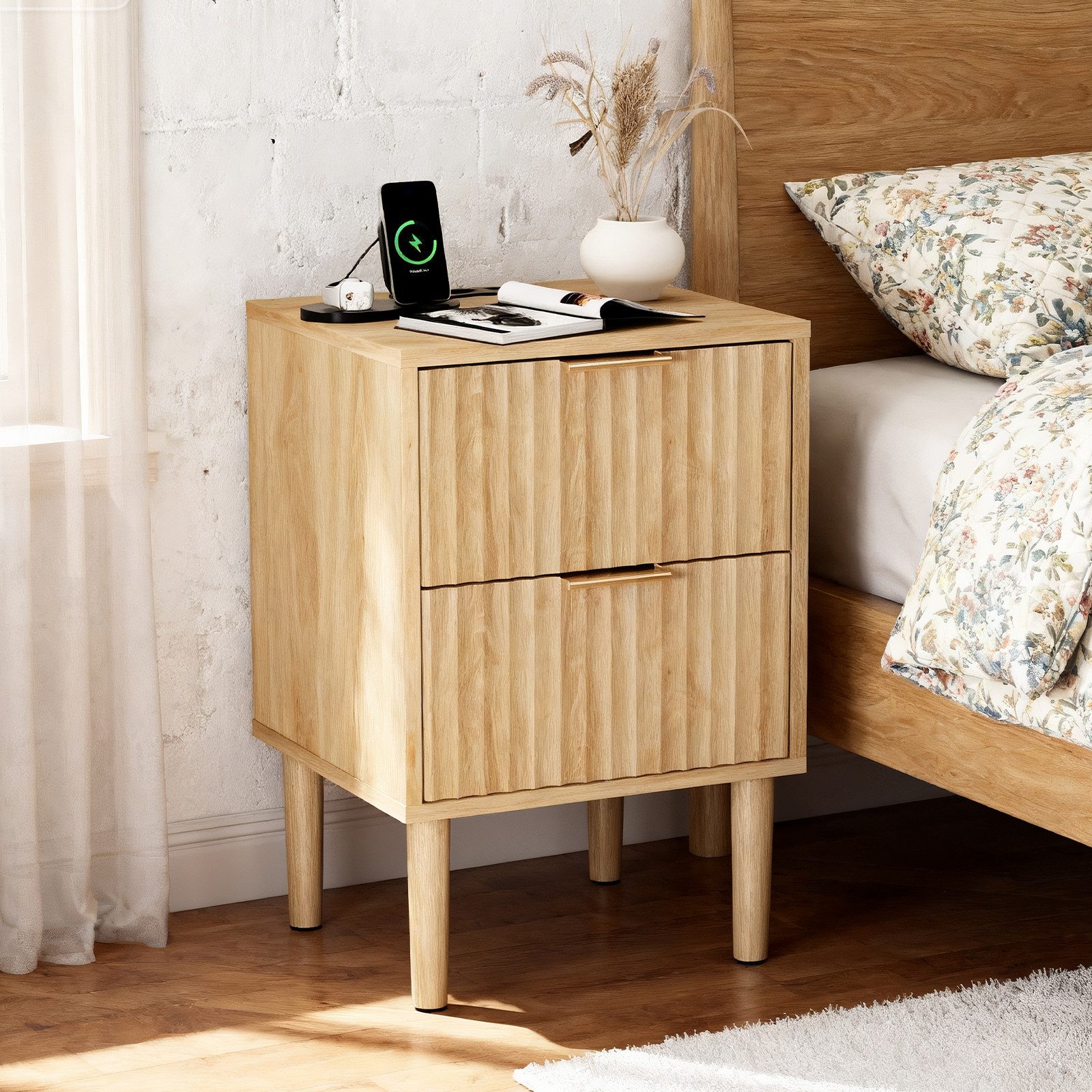 VINGLI Nachttisch mit Ladenfunktion, Beistelltisch, Nachtschrank, Nachtkomm günstig online kaufen