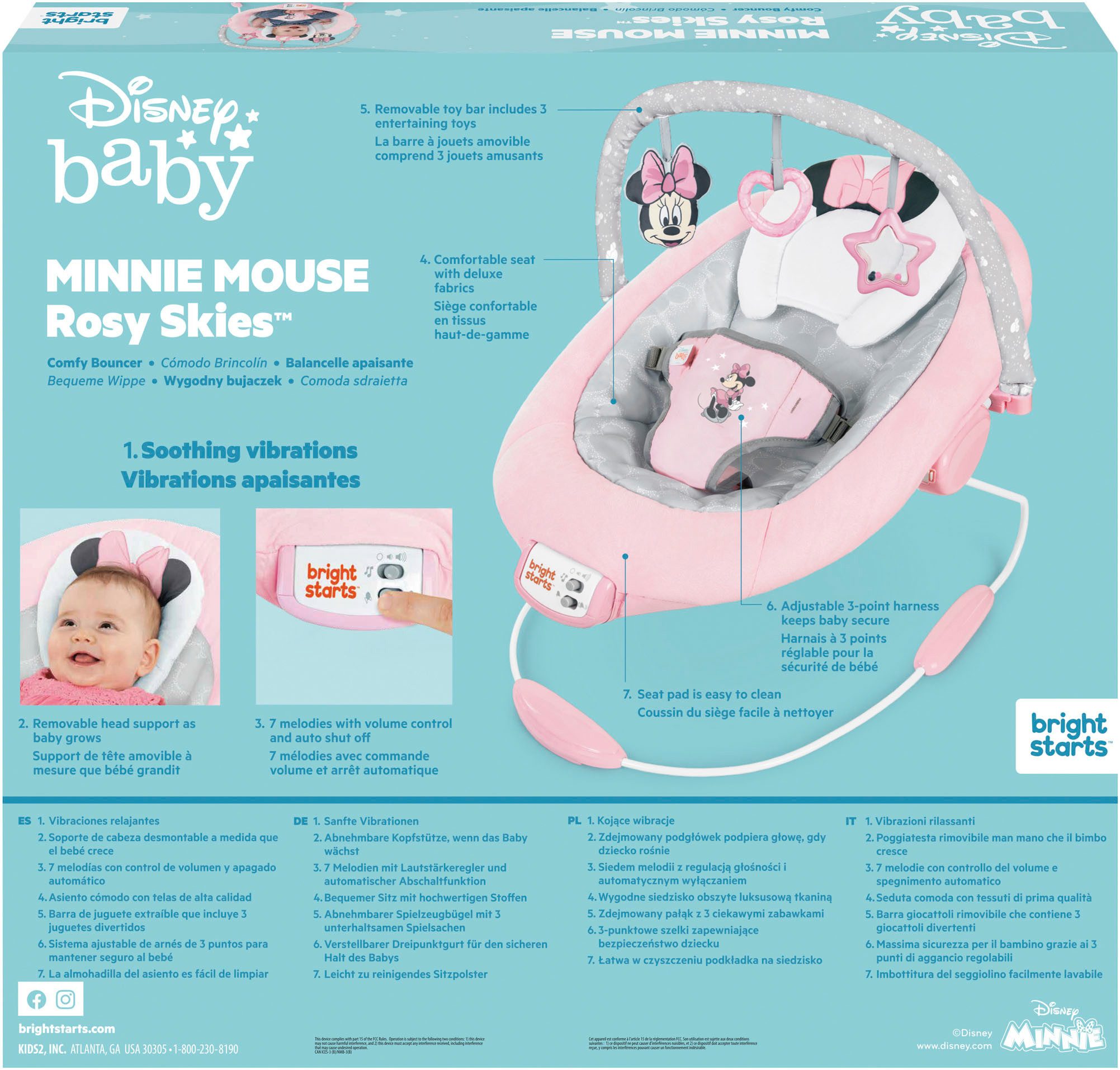 Bright Starts Babywippe Minnie Mouse Rosy Skies ™ Comfy Bouncer, mit Sound-Effekt – Bild 5 von 5