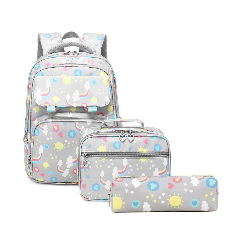 GelldG Rucksack Schulrucksack für Rucksack floral Schultaschen Schulranzen, Grau Set Laptop