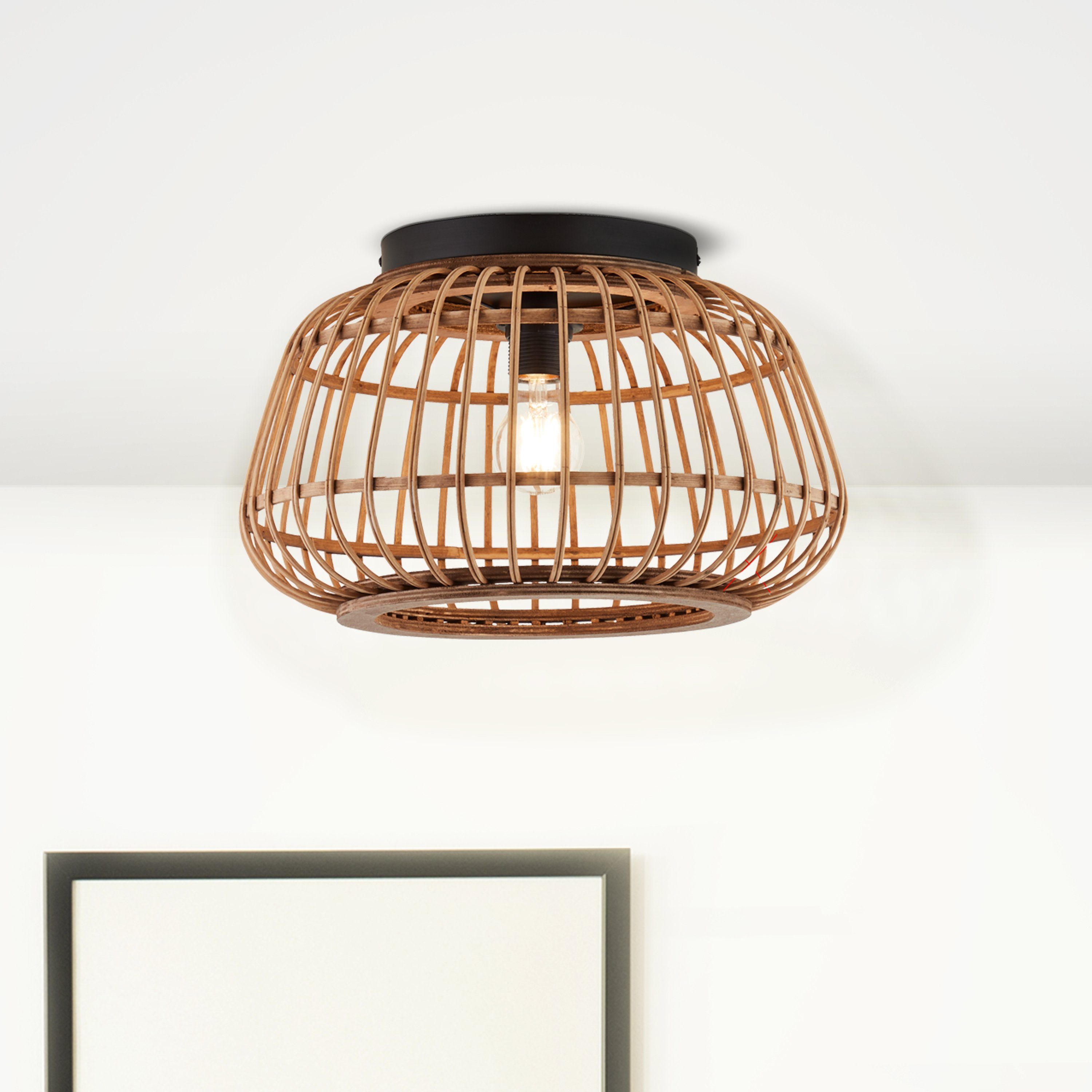 Deckenlampe - 40cm Schirm Grazay, schwarz/natur mit Home Durchmesser, Rattan Leuchtmittel, Deckenleuchte affaire aus ohne