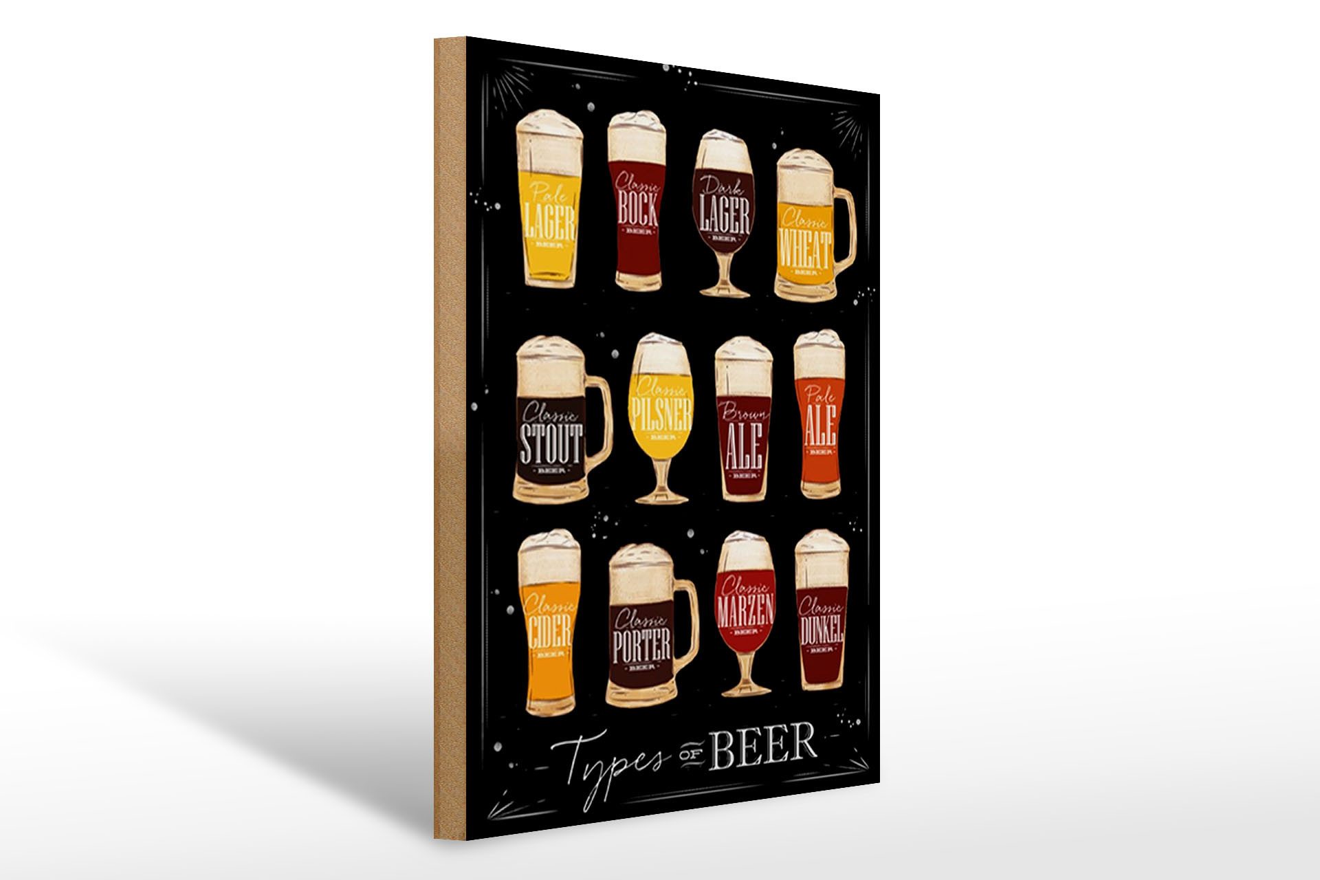 Holzbild Spruch 30x40cm Types of Beer Bier Sorte Alkohol