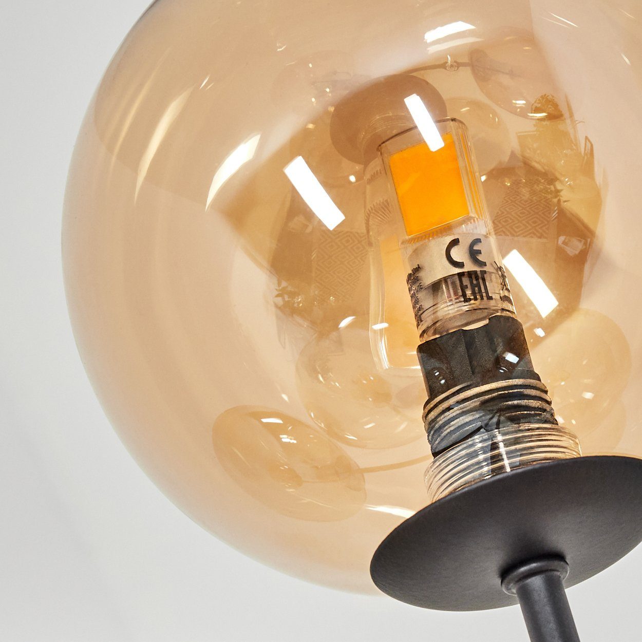hofstein Stehlampe dimmbare Stehlampe aus Metall/Glas in Schwarz/Bernsteinfarben, ohne Leuchtmittel, Standleuchte Glaskugeln Ø12cm, dimmbar, 5xG9, ohne Leuchtmittel