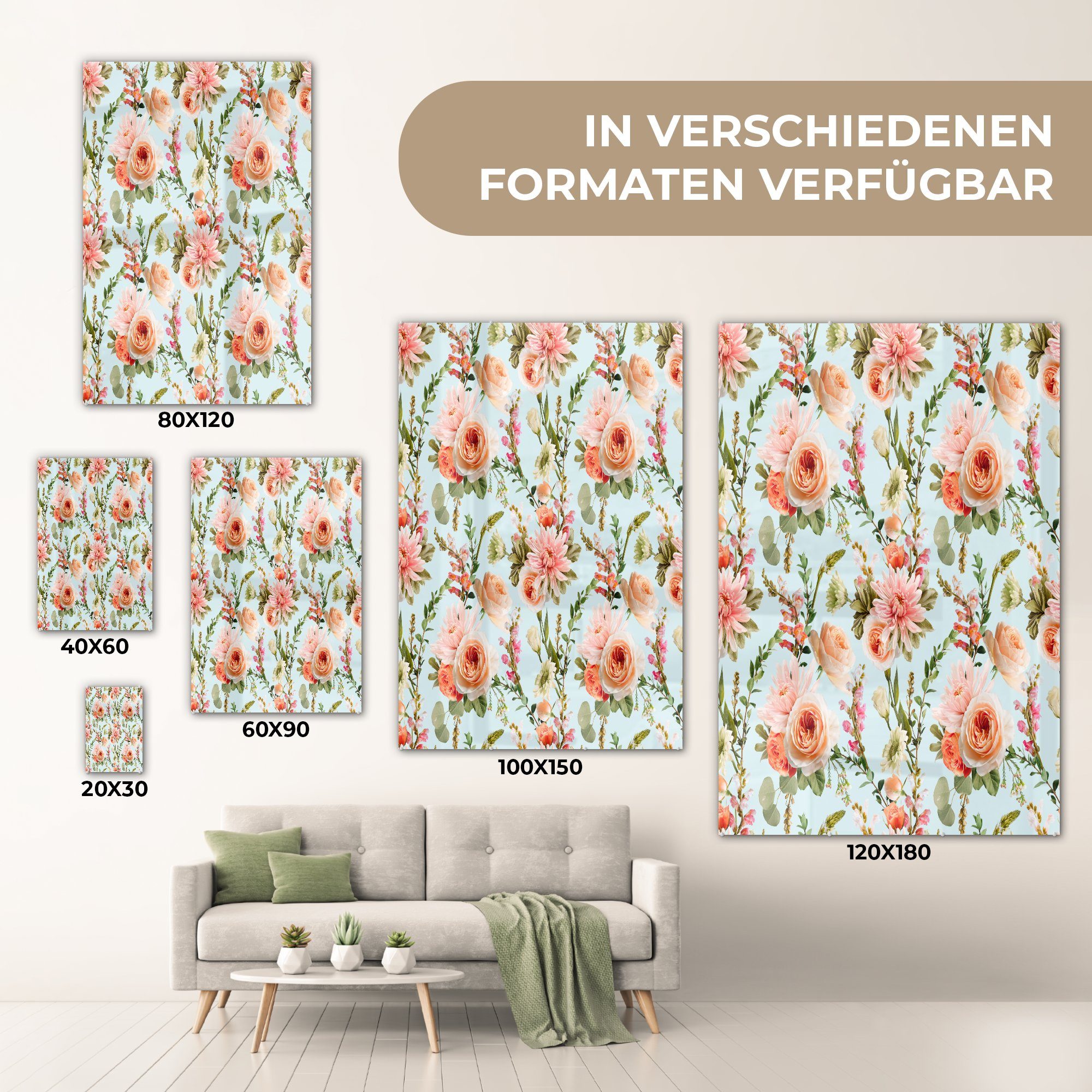 MuchoWow (1 Wanddekoration Wandbild - - Blumen - - Rosa, Glas Bilder auf Foto Acrylglasbild Glasbilder St), Rosen auf - Glas