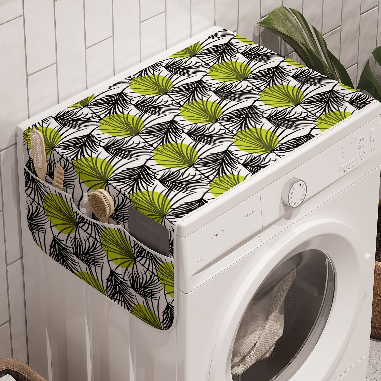 Abakuhaus Badorganizer Anti-Rutsch-Stoffabdeckung für Waschmaschine und Trockner, Blumen Palmblätter und Punkte auf Zurück