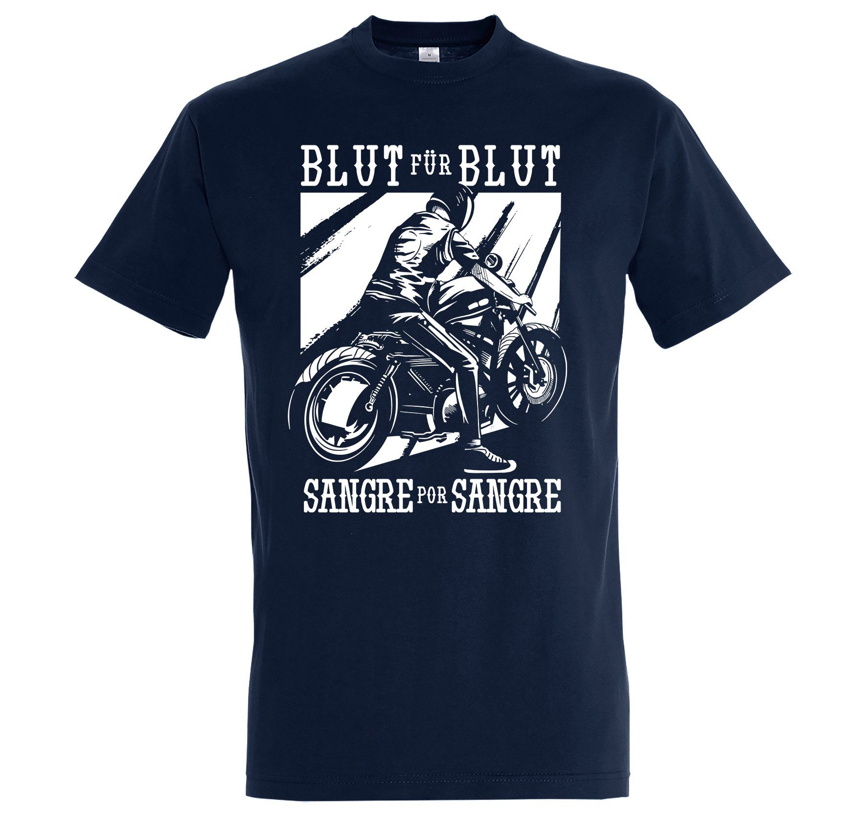 Designz mit T-Shirt Navyblau Shirt Sangre Por Sangre trendigem Youth Herren Frontprint