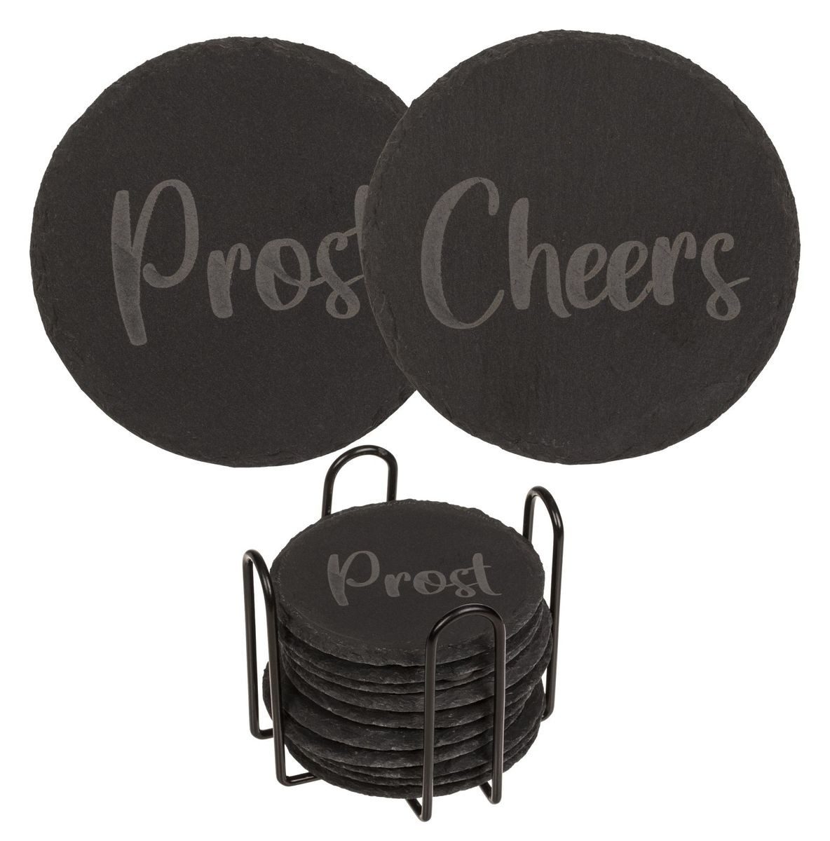 OOTB Bierdeckel Untersetzer Schiefer Gravur Set 12 Stück, Schiefer, Gravur