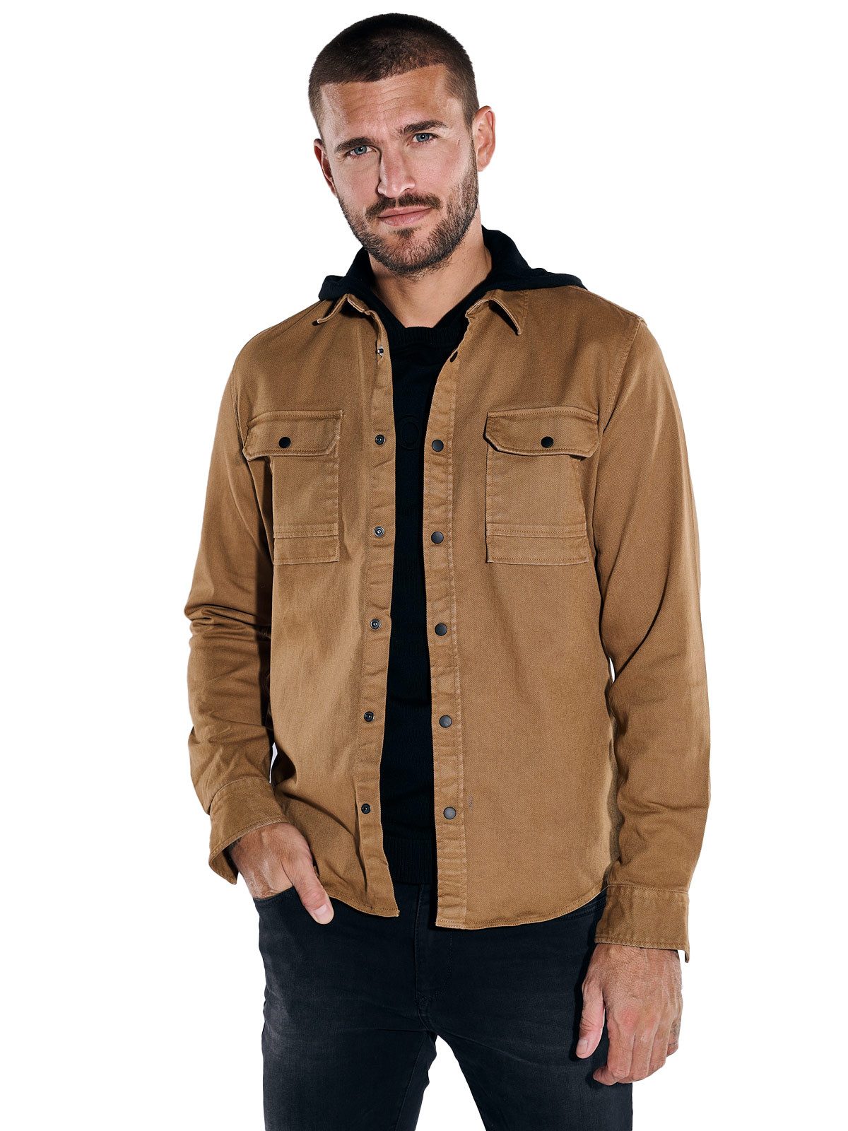 emilio adani Langarmhemd Herren Overshirt aus Twill slim fit, Cognac günstig online kaufen