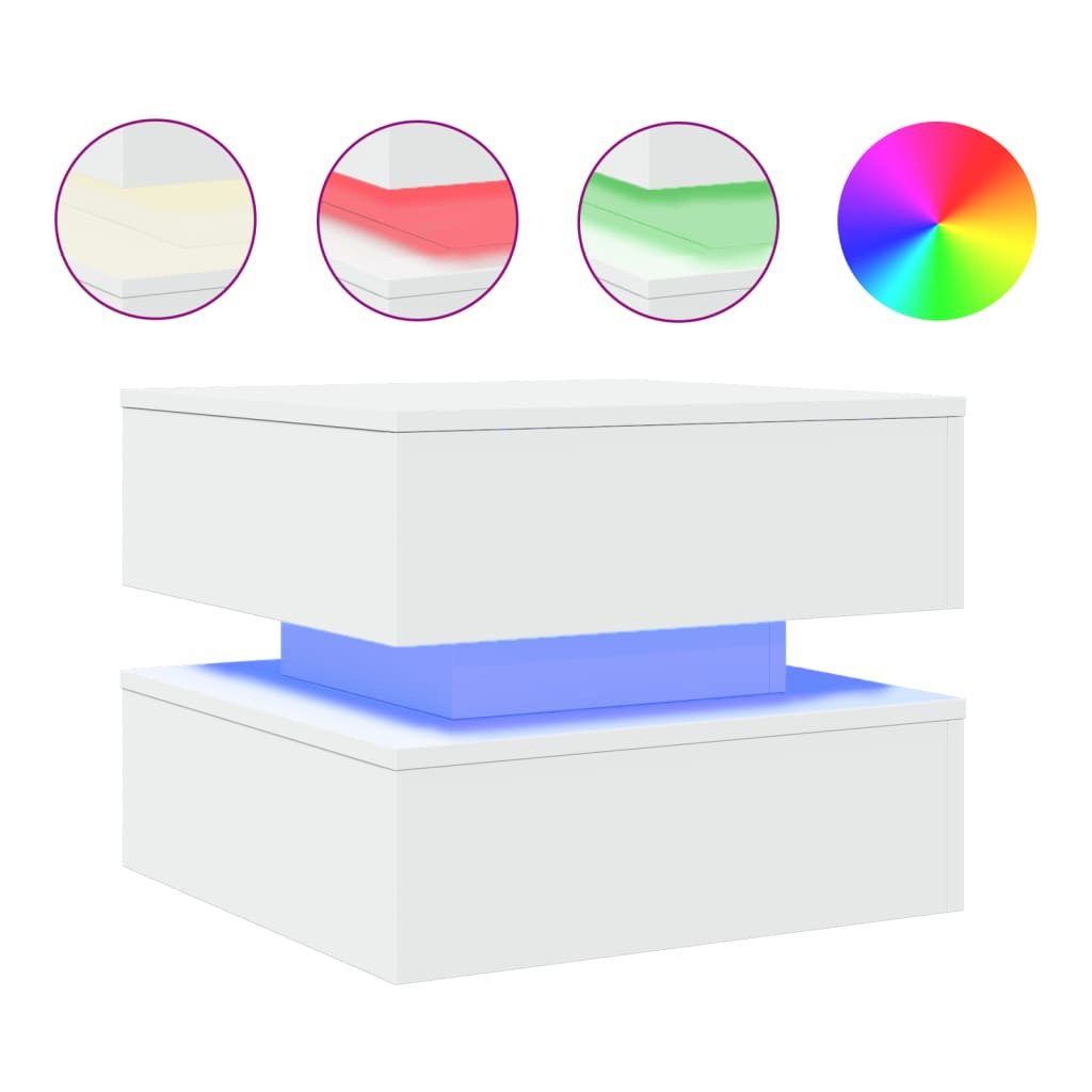 vidaXL Ablagetisch, Couchtisch mit LED-Leuchten Weiß 50x50x40 cm günstig online kaufen