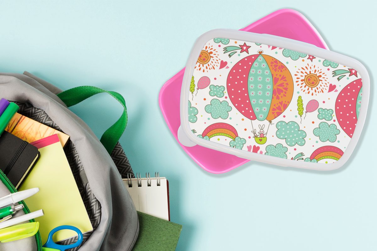 Brotbox Schnittmuster Brotdose rosa für Erwachsene, Mädchen, Baby, Kunststoff, Snackbox, (2-tlg), MuchoWow - Kaninchen Lunchbox - Kinder, Kunststoff