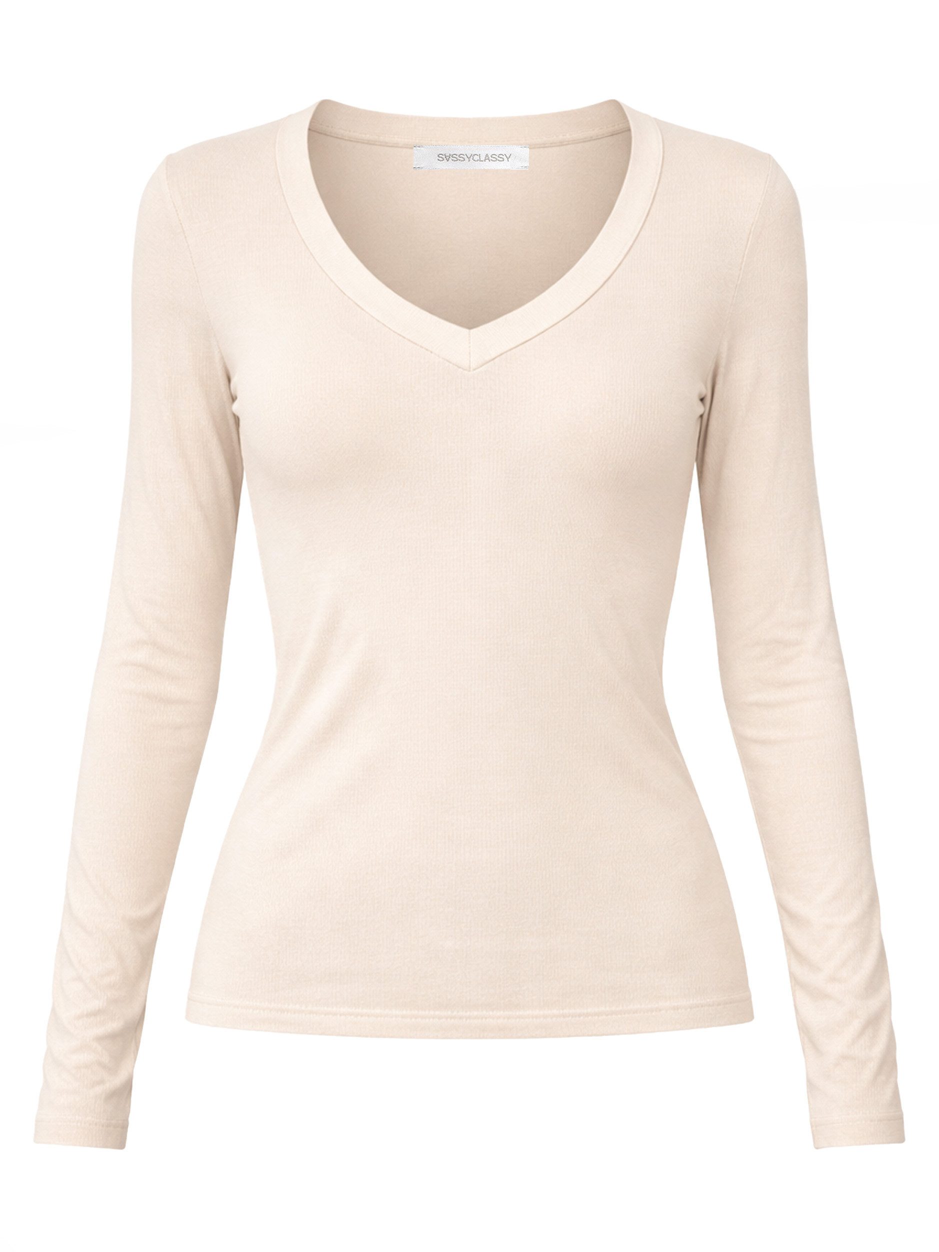 SASSYCLASSY Langarmshirt Langarmshirt mit V-Ausschnitt für Damen Anliegende günstig online kaufen