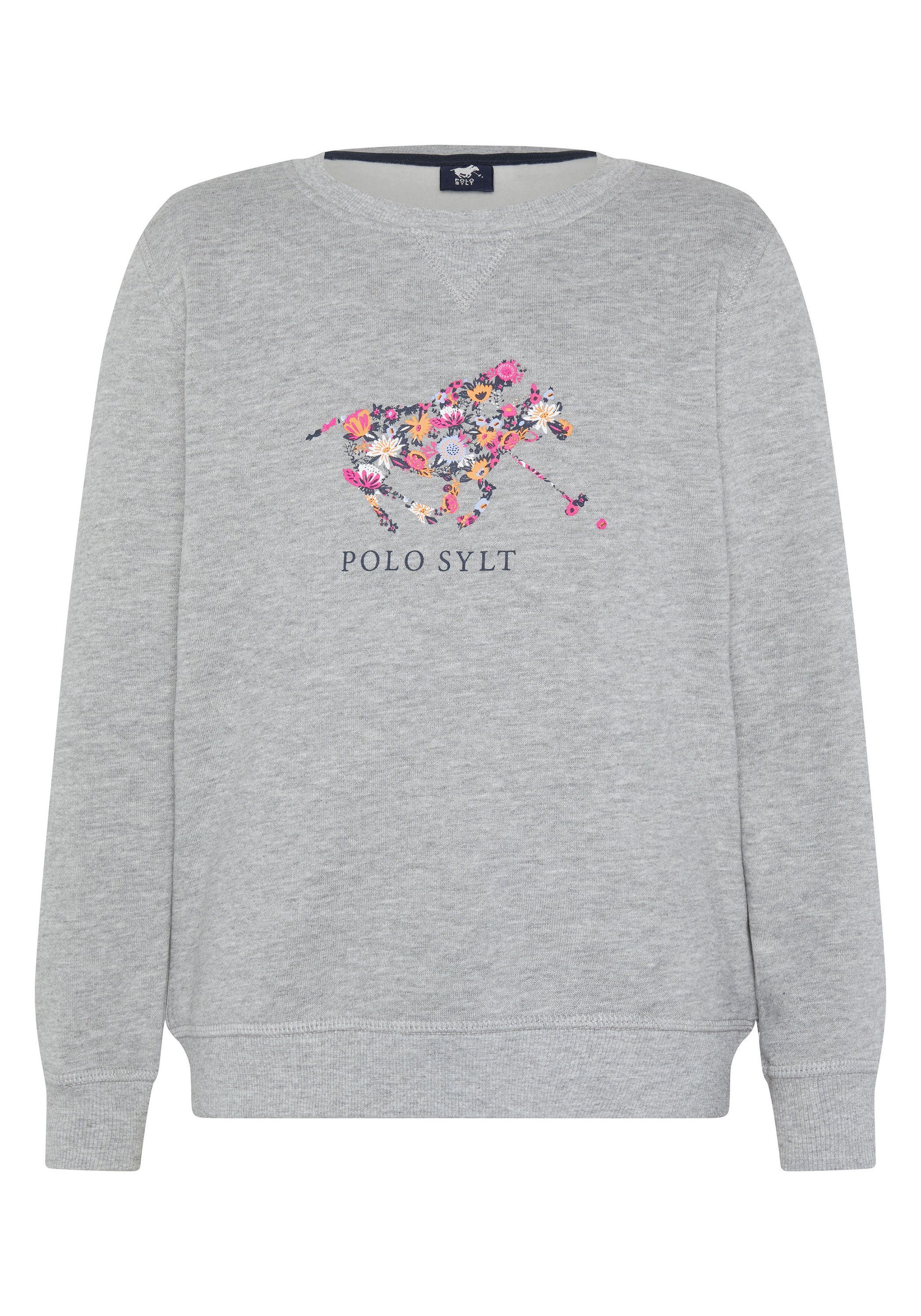 Polo Sylt Sweatshirt mit floralem Logodesign 17-4402M Neutral Gray Melange