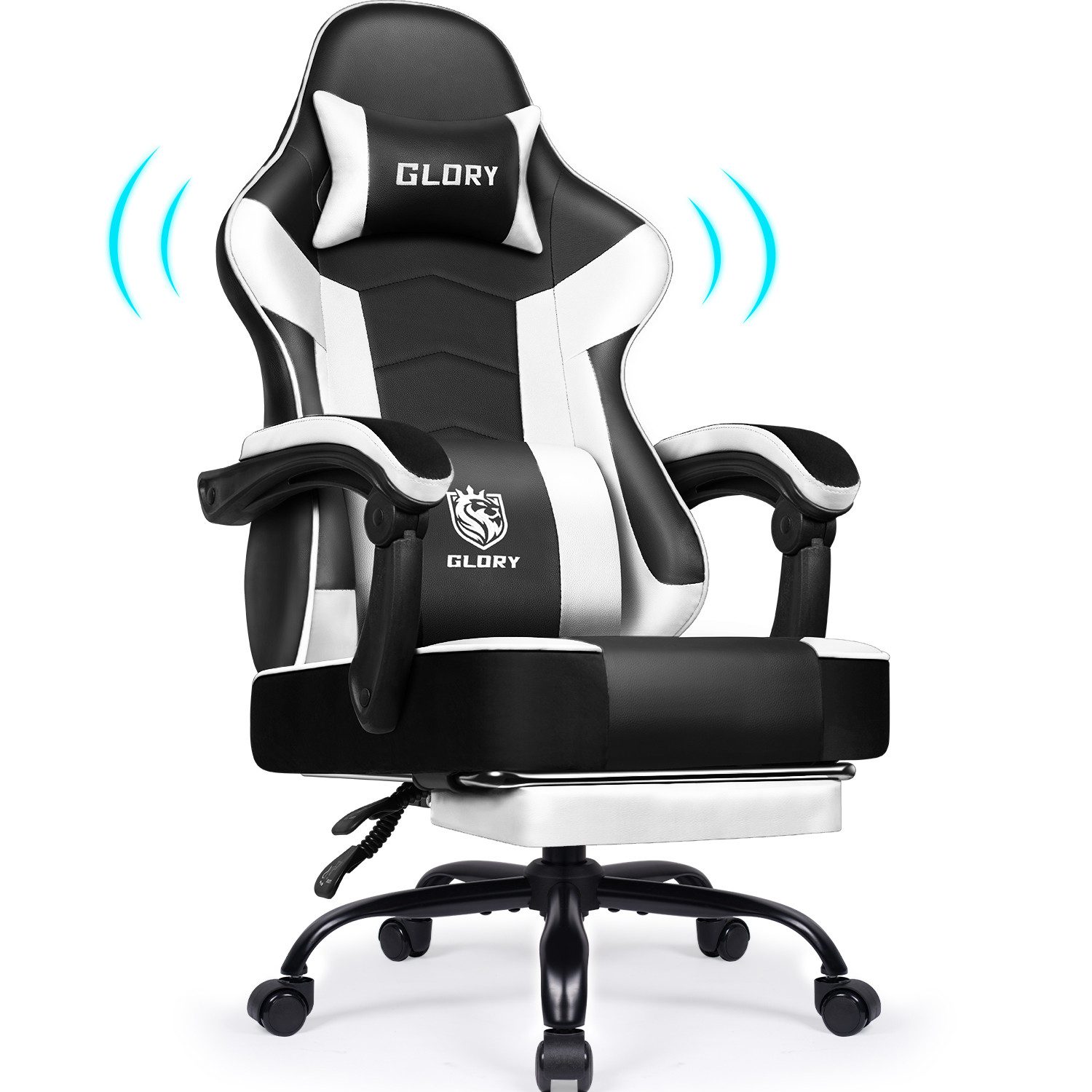 Hiazurm Gaming-Stuhl Gaming Stuhl, Bürostuhl Ergonomisch Wippfunktion bis zu 170° (Gaming Chair mit Fußstütze, 10 cm Höhenverstellung), Verstellbarem Lenden- & Kopfkissen, Gamer Stuhl 150kg Belastbarkeit