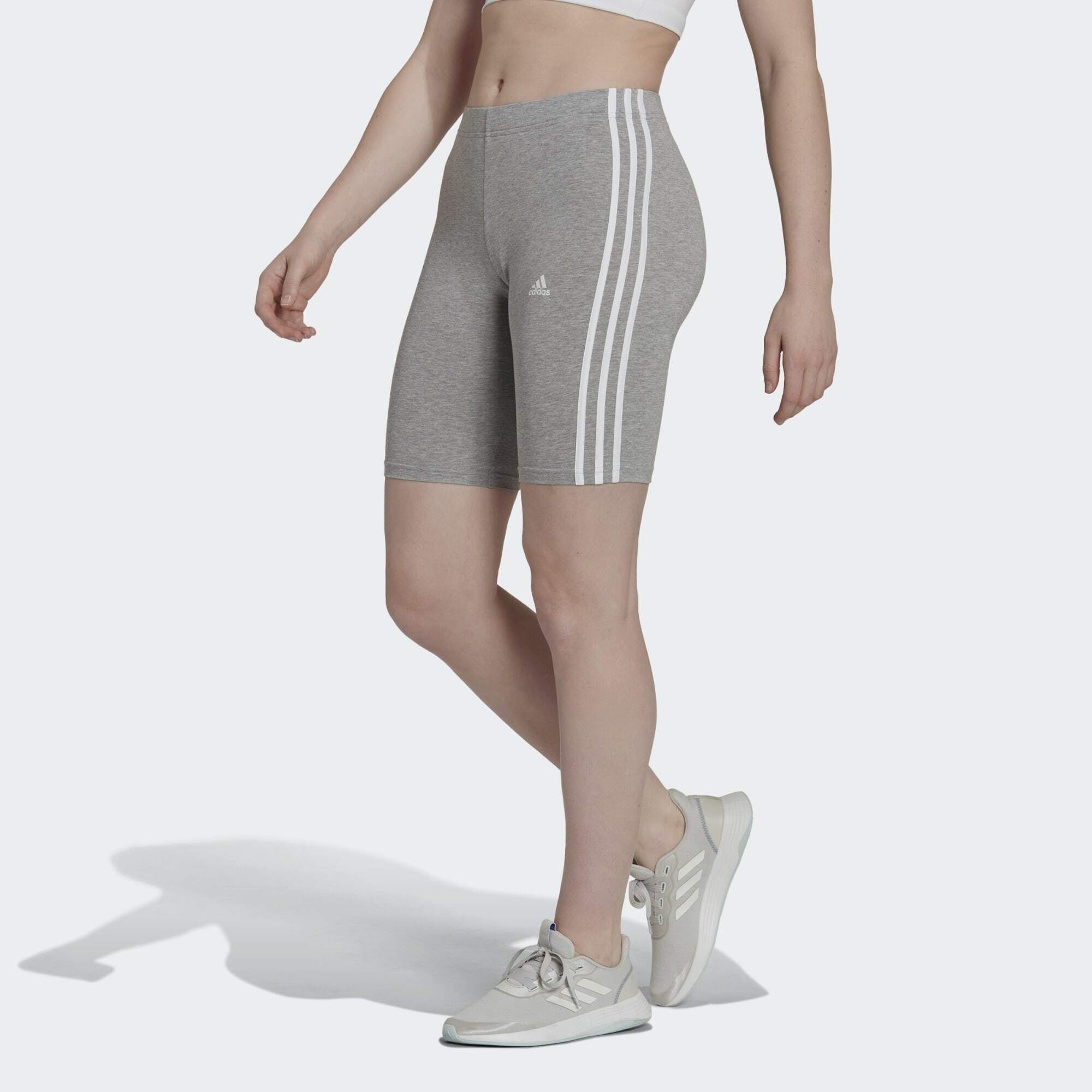 adidas 3-STREIFEN TIGHT White KURZE Heather / Sportswear Leggings Medium ESSENTIALS Grey