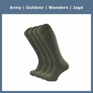 GAWILO Kniestrümpfe für Herren: Army-, Jagd-, & Outdoor-Aktivitäten - dicke Frotteesohle (4 Paar) in grün - robuste Materialien - stabilisierender Bund