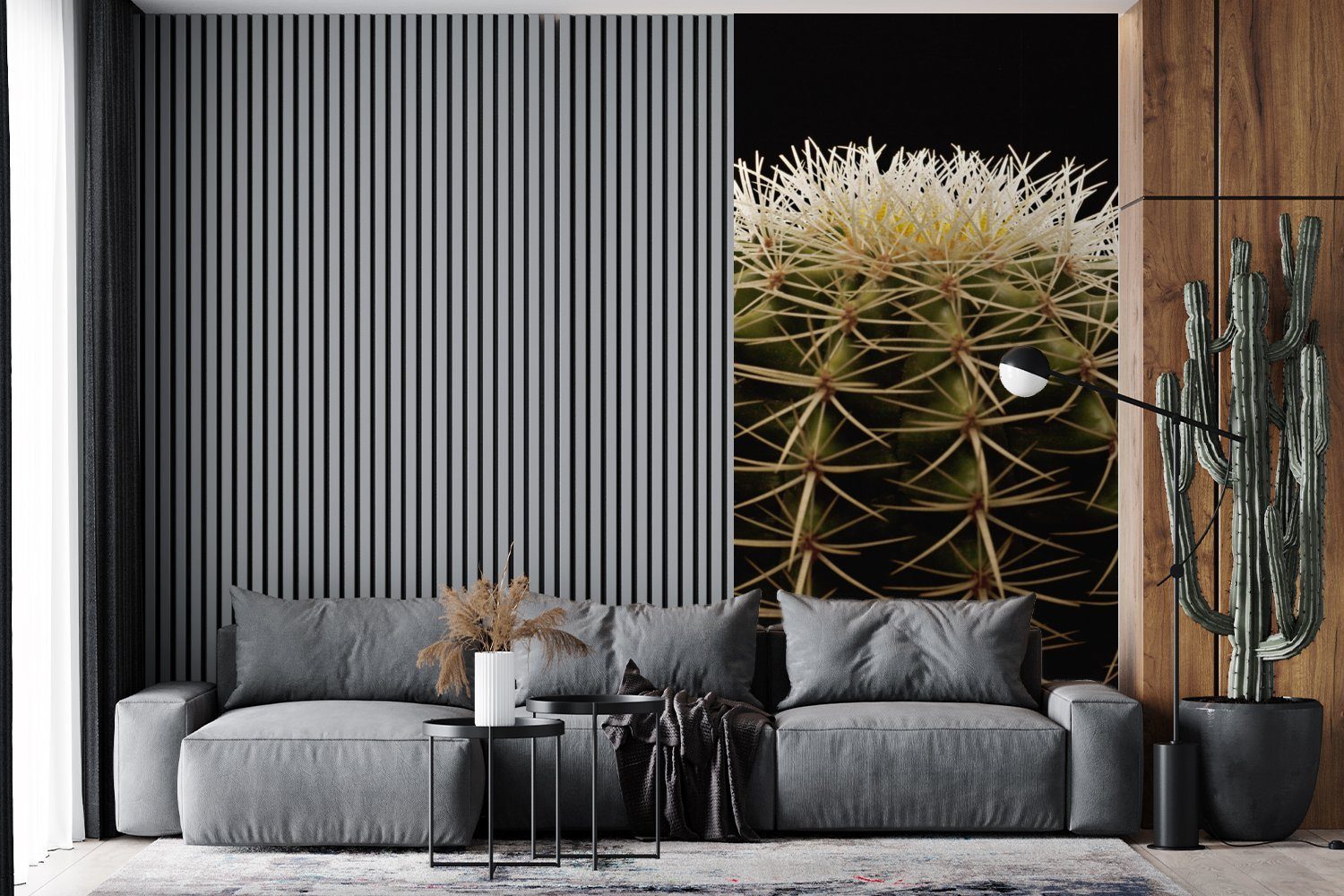 MuchoWow Fototapete Eine Nahaufnahme eines Kaktus St), Hintergrund, (2 Wohnzimmer Fototapete Schlafzimmer Küche, schwarzem für bedruckt, dornigen Vliestapete auf Matt
