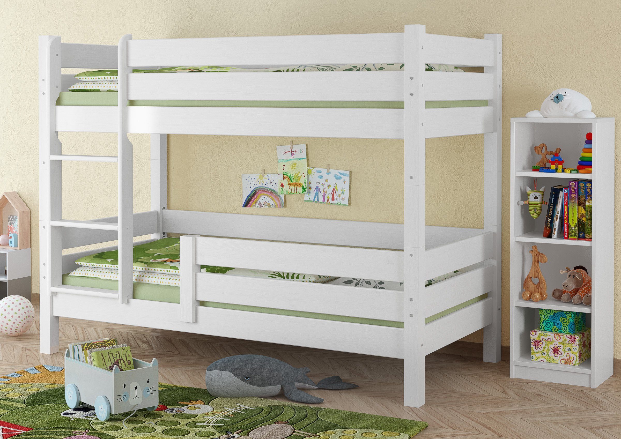 Doppelstockbett für mit Etagenbett Matratze und Kinder weiß Rost 80x200 ERST-HOLZ