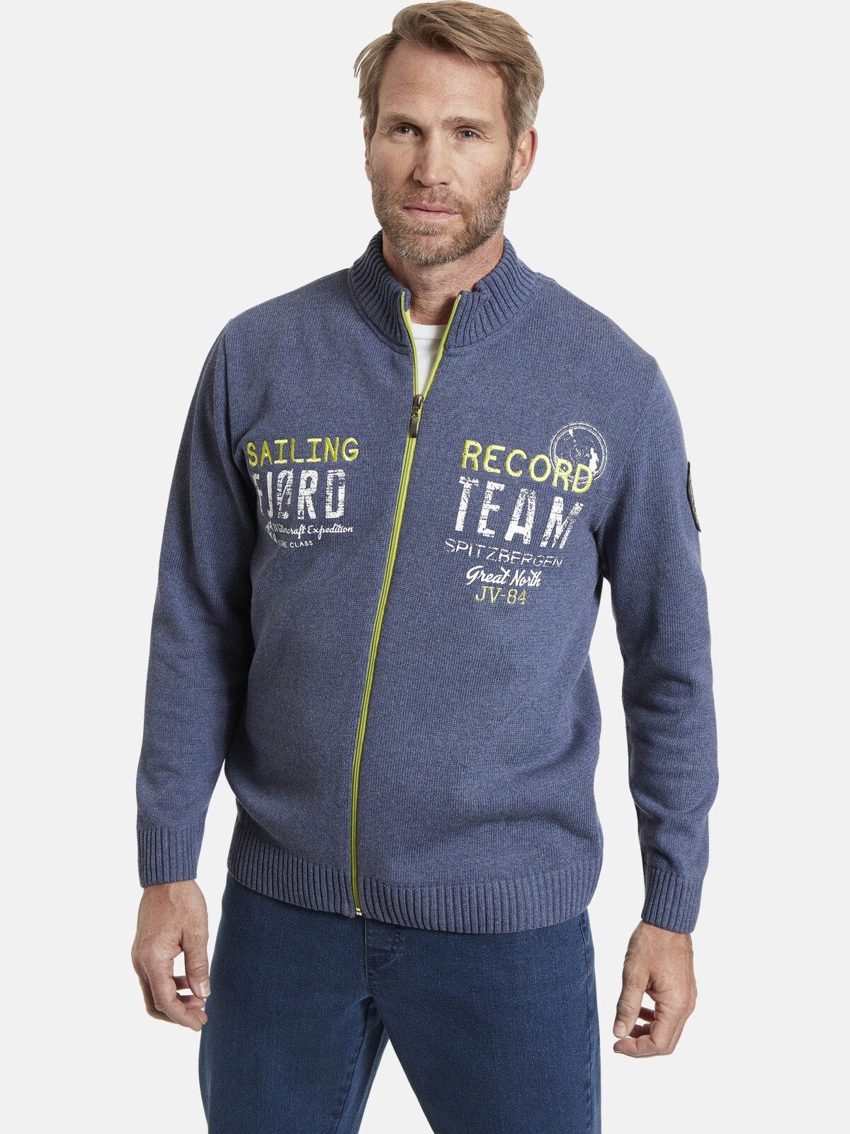Jan Vanderstorm Cardigan SVEND Stehkragen und Rippbündchen