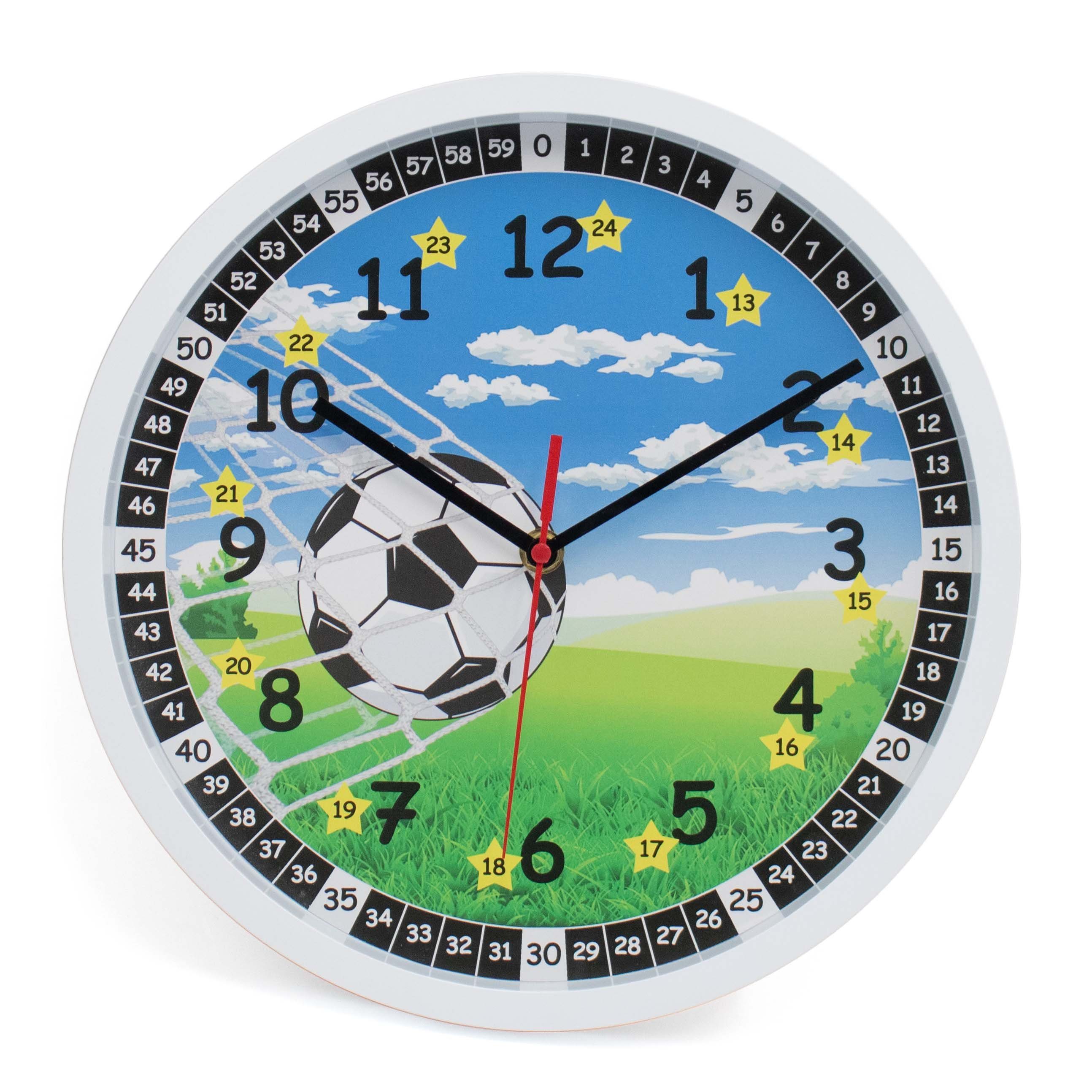 K&L Wall Art Wanduhr Fußball Lernuhr Junge Kinderzimmer Wanduhr (leise Kinderuhr mit Quarz Uhrwerk ohne Ticken)