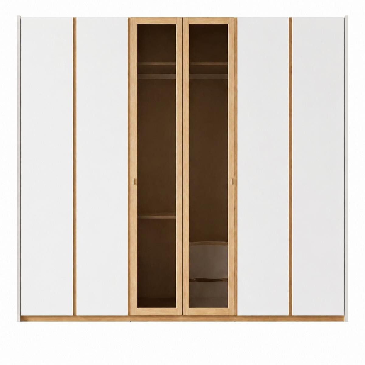 Xlmoebel Kleiderschrank Eleganter Kleiderschrank mit Holzrahmen und Glasfronten in Weiß (Kleiderschrank, 1-St., Kleiderschrank) Made in Europa