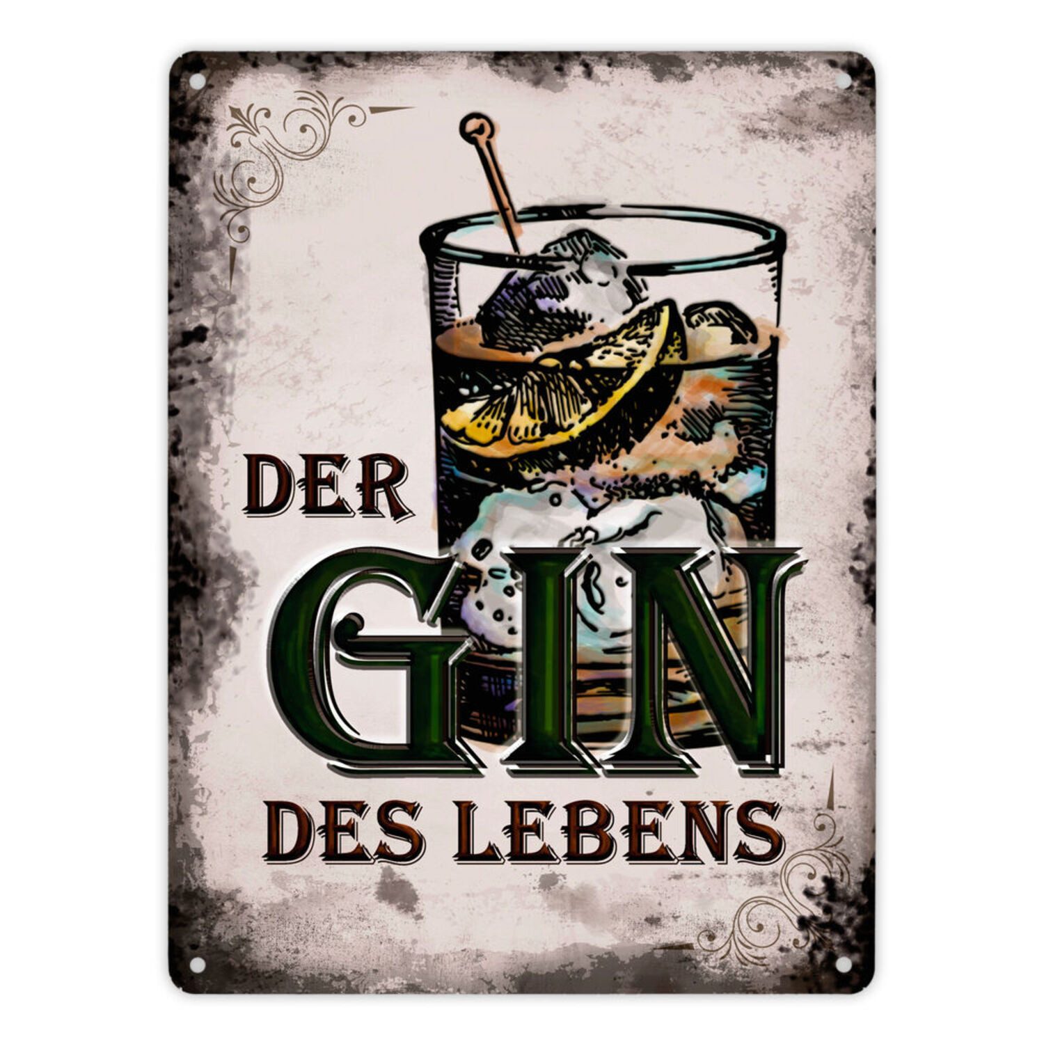 speecheese Metallschild Metallschild XL mit Spruch Der Gin des Lebens