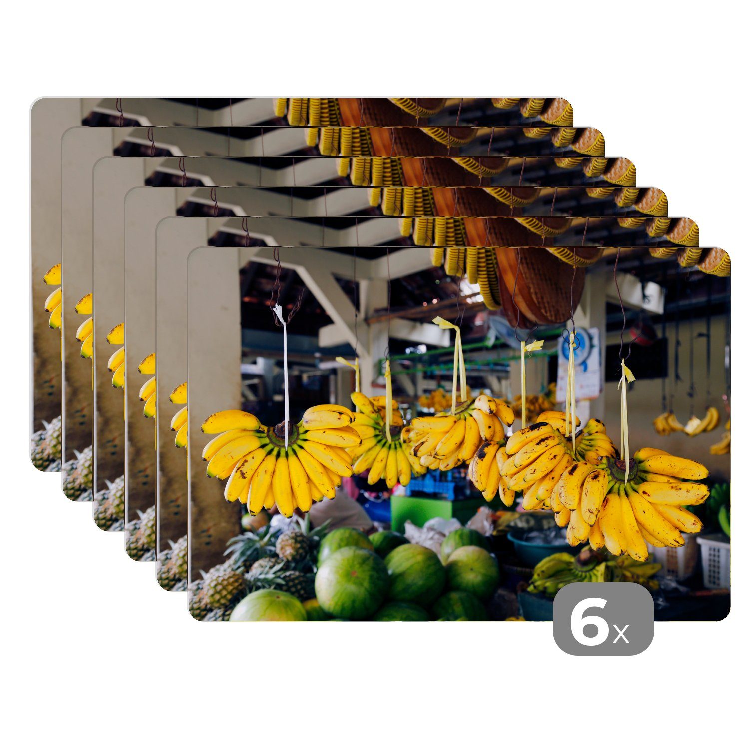 Platzset, Banane - Tischmatten, Platzset, Platzmatte, MuchoWow, Schmutzabweisend Platzdecken, (6-St), - Markt Java