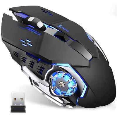 BEARSU kabellose Gaming-Maus, 2,4 G, USB, wiederaufladbar, kabellos, leise, Gaming-Maus (optische Maus, 3 DPI,verstellbar, 6 Tasten für PC/Laptop/Computer)