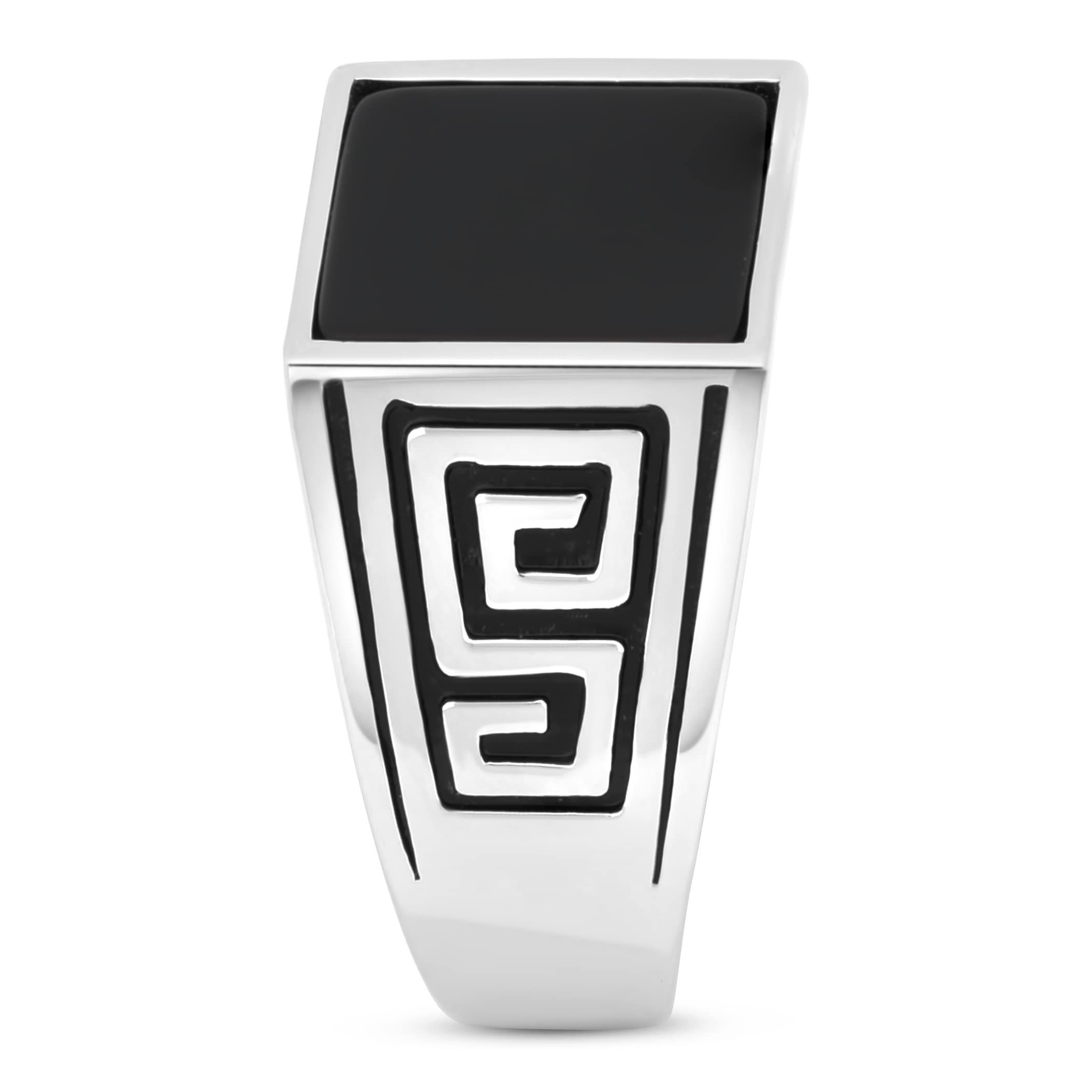 Tony Fein Siegelring Siegelring mit eckigem flachen Onyx Stein und Griechisches Muster, Made in Italy – Bild 5 von 5