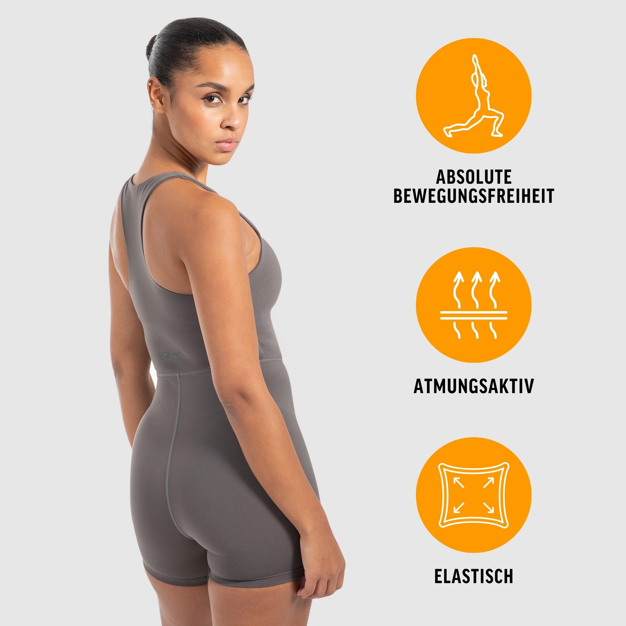 Smilodox Jumpsuit Aleyna, ärmelloser Einteiler kurz, Overall mit Shaped Fit atmungsaktiv, elastischer Sportanzug, figurbetonend, Fitness