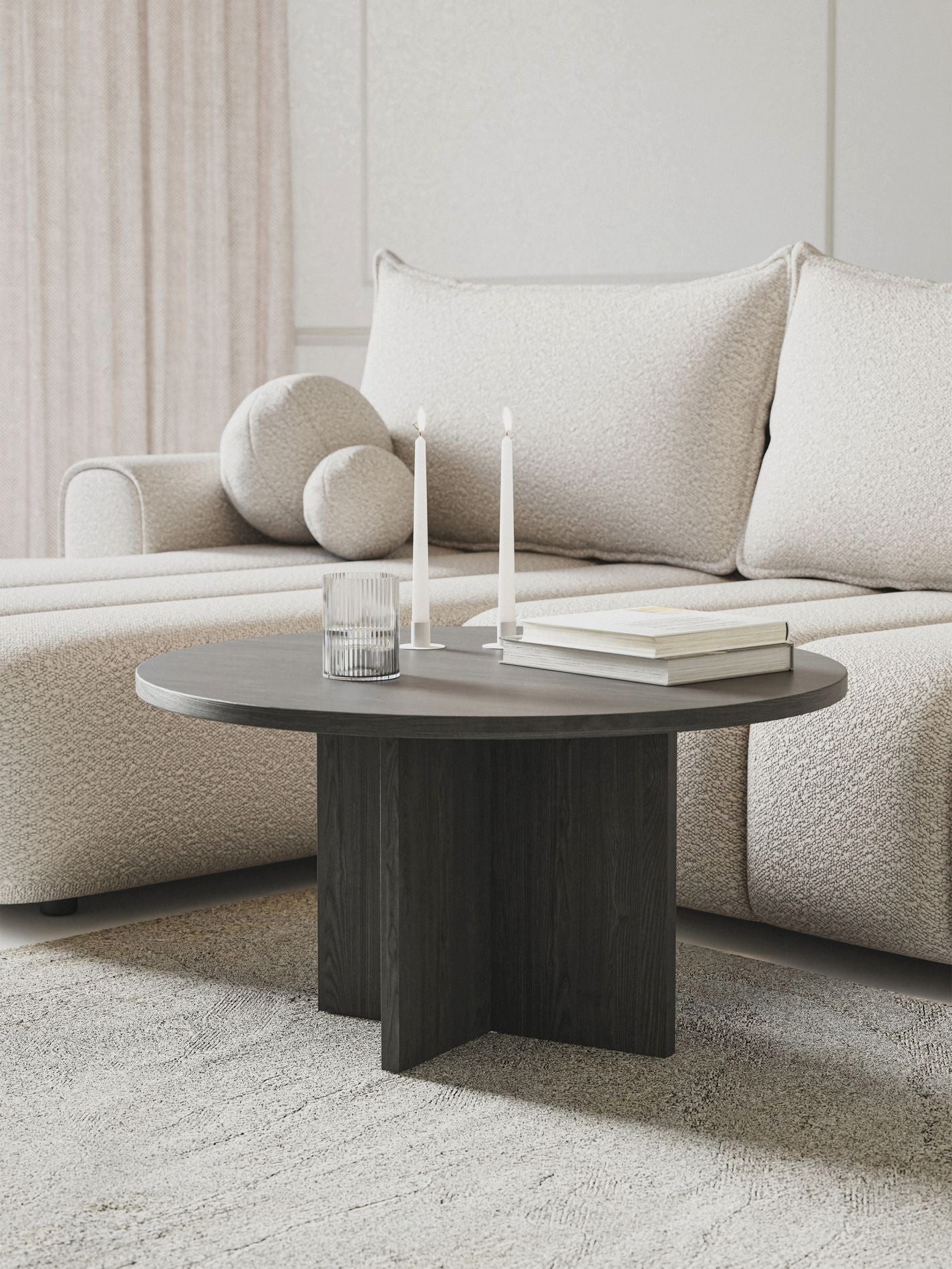Selsey Couchtisch OVO, Couchtisch rund mit Holznachbildung, 76 cm