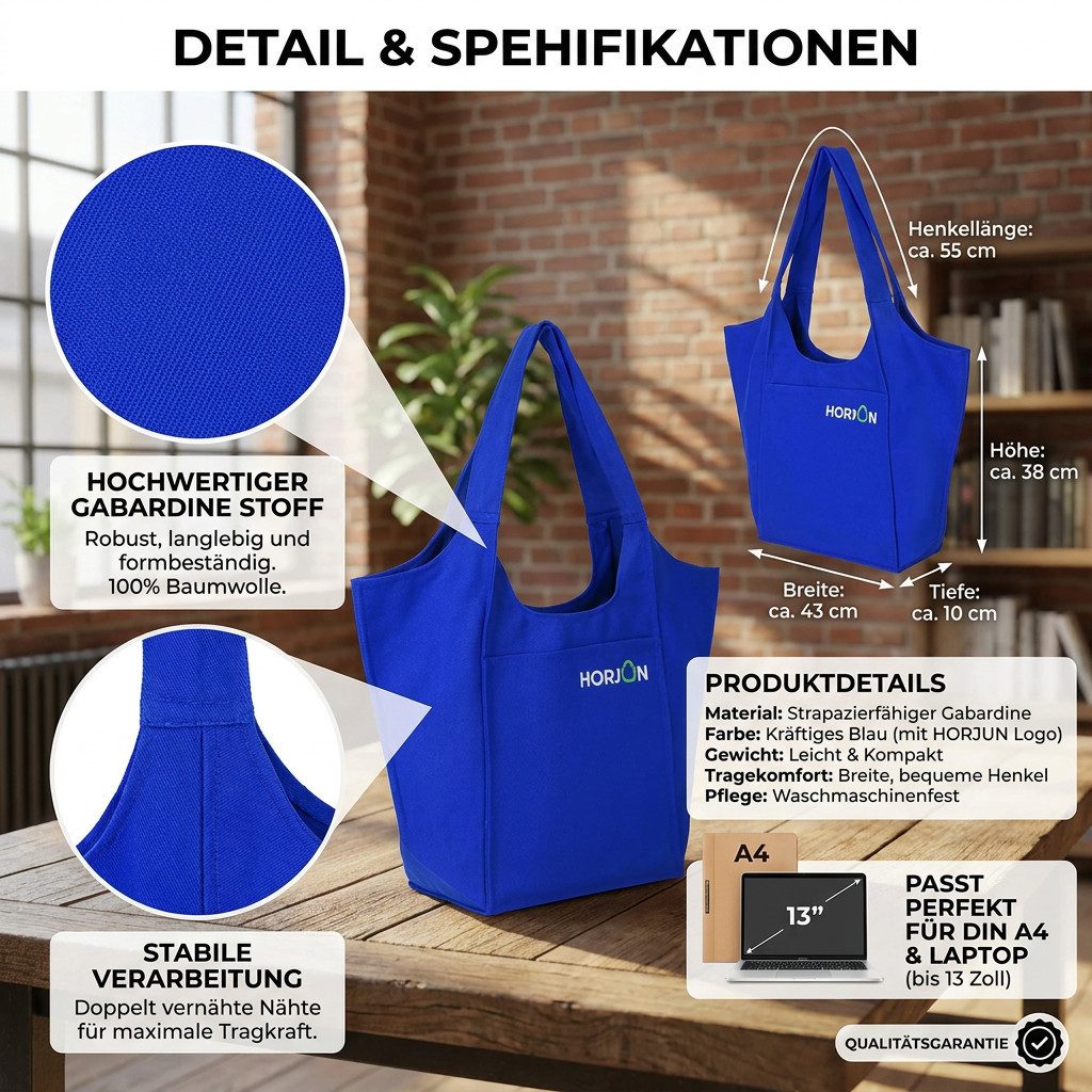 Horjun Tragetasche Henkeltasche - Beuteltasche - Stoffbeutel - Hochwertige Tasche, Schultertasche aus Gabardine