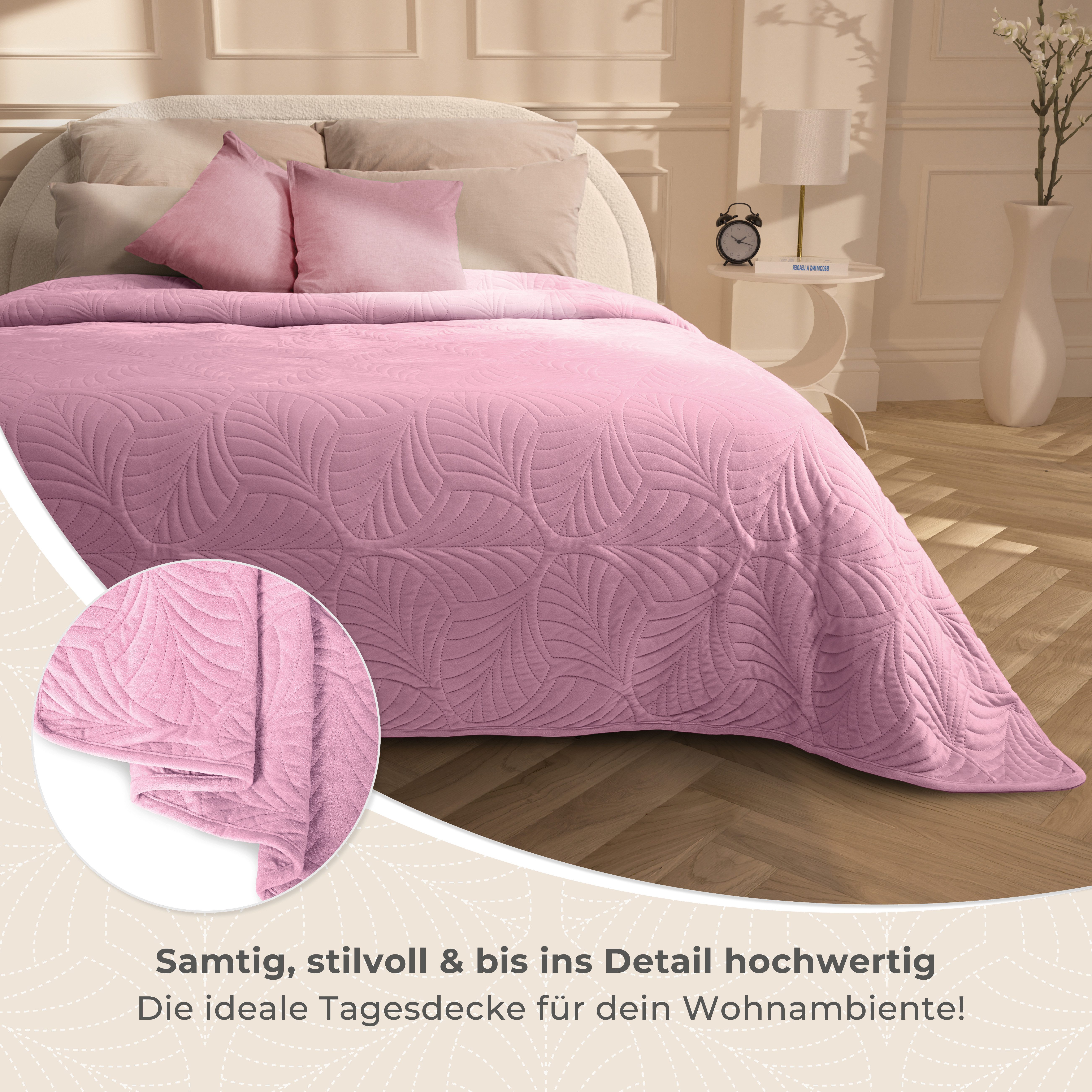 Gräfenstayn Tagesdecke Gräfenstayn Premium Tagesdecke mit nahtloser Steppung & Blatt-Design, Gräfenstayn Premium Tagesdecke mit nahtloser Steppung & Blatt-Design