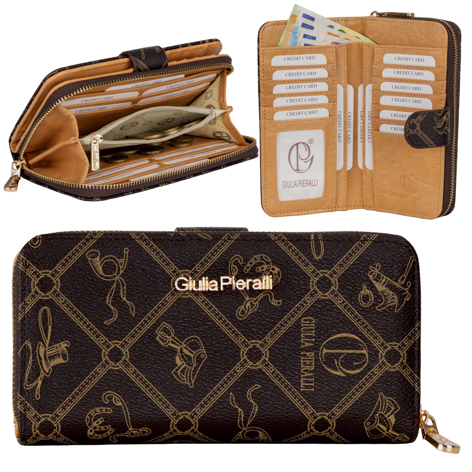 Giulia Pieralli Geldbörse Damen Geldbörse Portemonnaie Giulia Pieralli Kunstleder Geschenkbox XL, Damen Geldbörse klappbar mit Reißverschluss Portemonnaie Geldbeutel