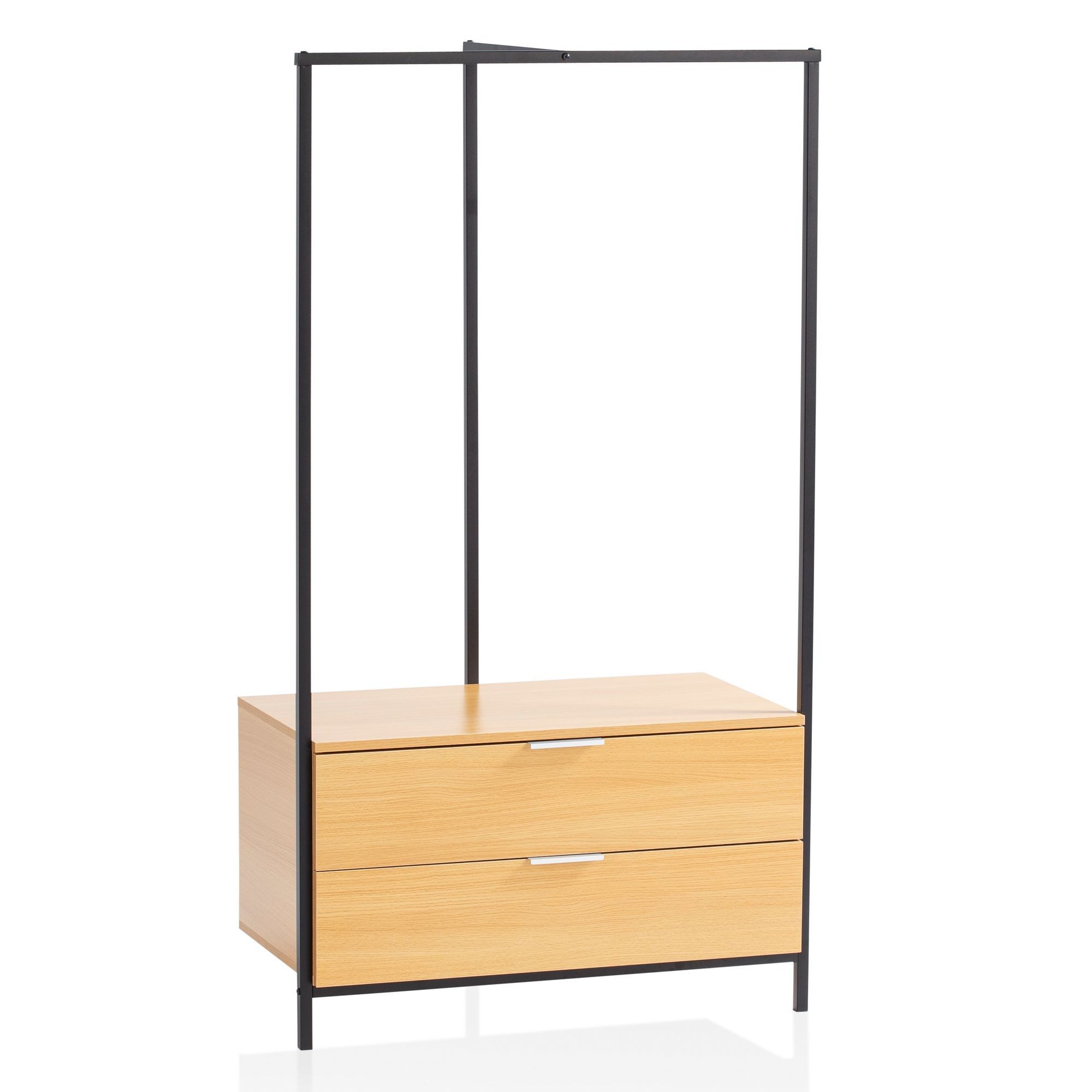 FINEBUY Garderobe FB100023 (Flurgarderobe mit Kommode & Kleiderstange Eiche), Flur Kompaktgarderobe, Komplettgarderobe