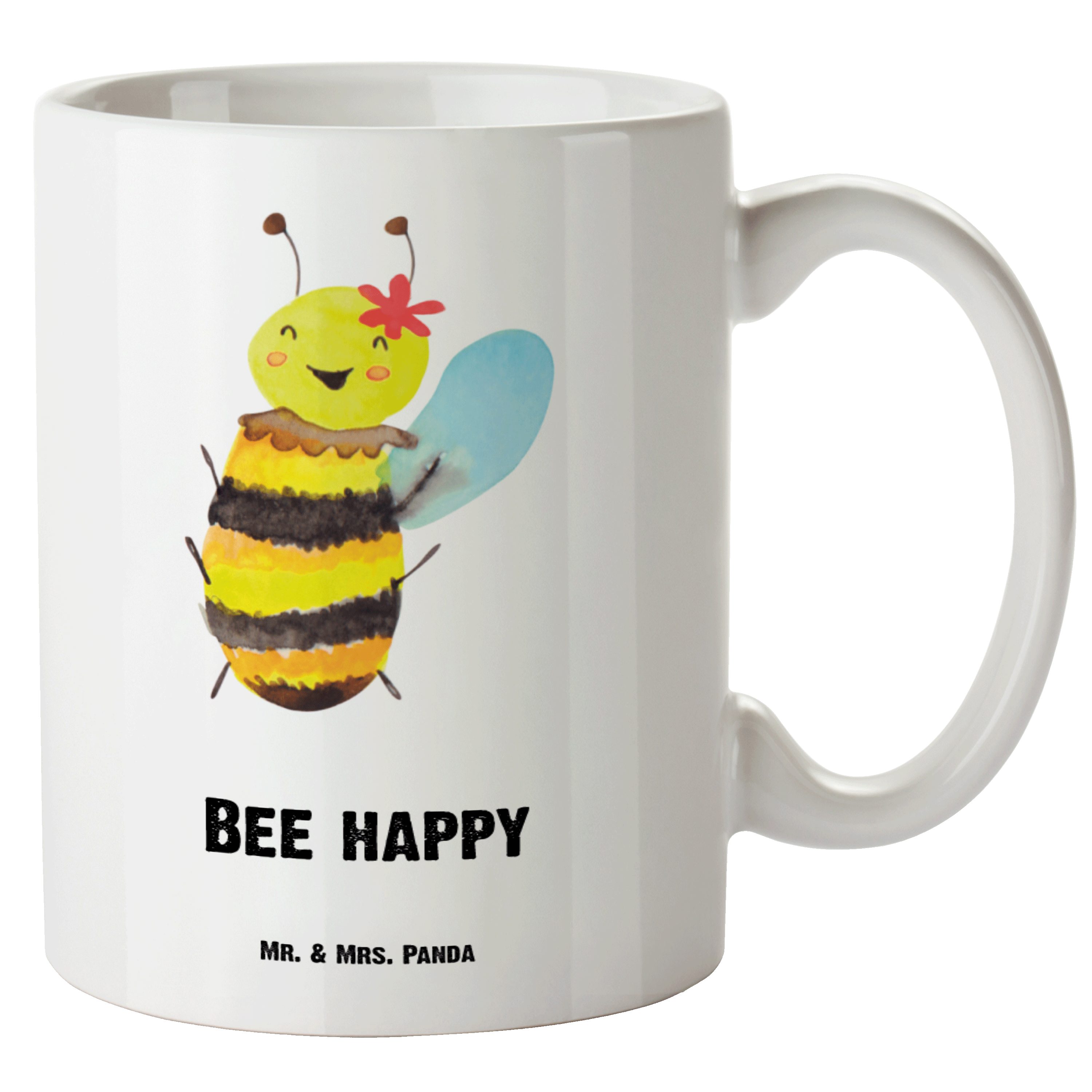 Mr. & Mrs. Panda Tasse Biene Happy - Weiß - Geschenk, Wespe, spülmaschinenfest, Grosse Kaffe, XL Tasse Keramik