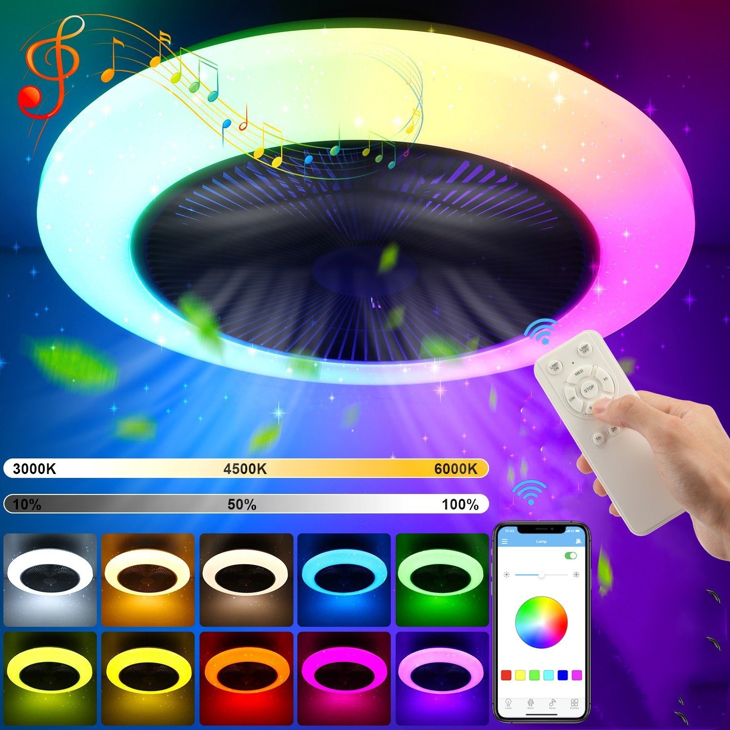 WILGOON Deckenleuchte 60W RGB Deckenventilator mit günstig online kaufen